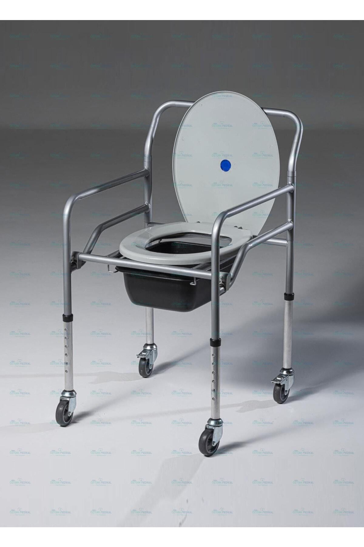 ermöztürk medikal Seyyar Katlanabilir Hasta Yaşlı Tuvalet Sandalyesi Klozetli Tekerlekli Frenli Wc Li Oturak