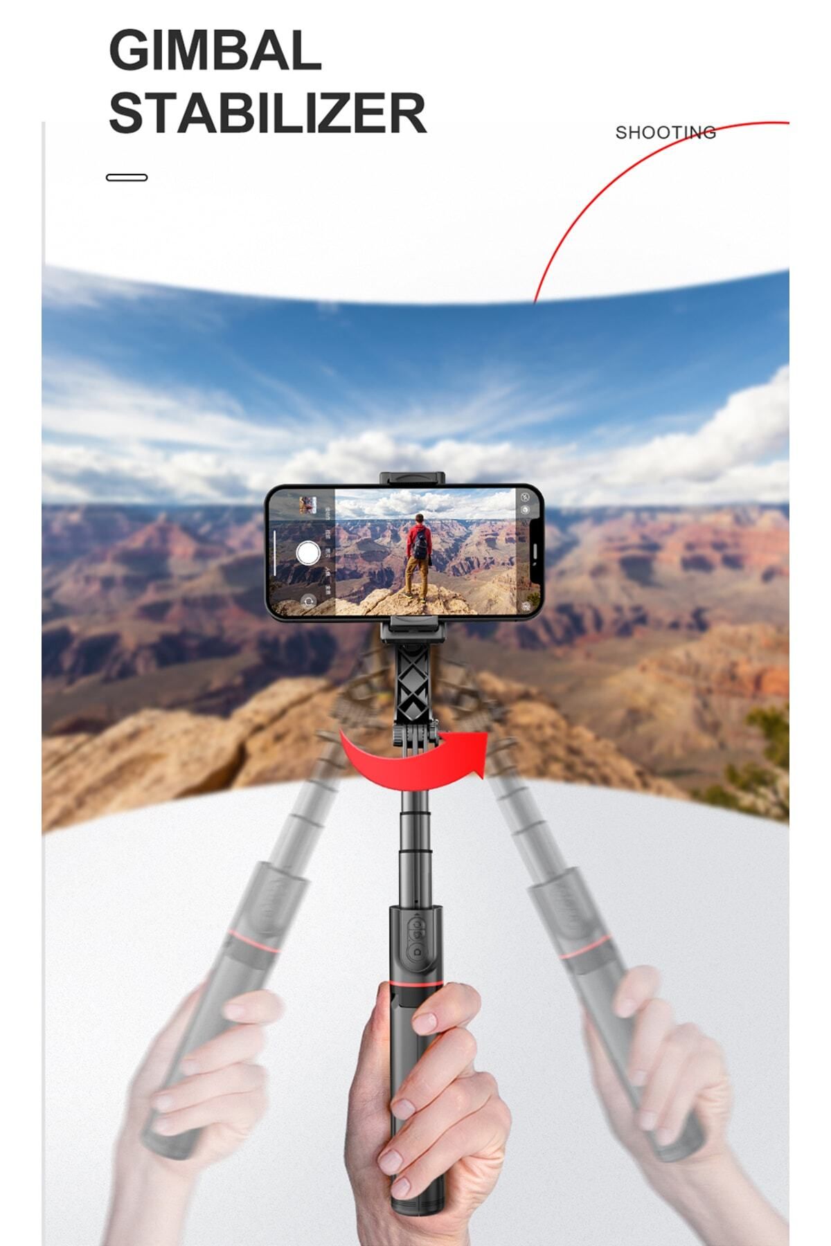Asfal 70 Cm Bluetooth Kumandalı Gimbal, Telefon Sabitleyici Selfie Çubuğu, Katlanabilir Taşınabilir Tripod