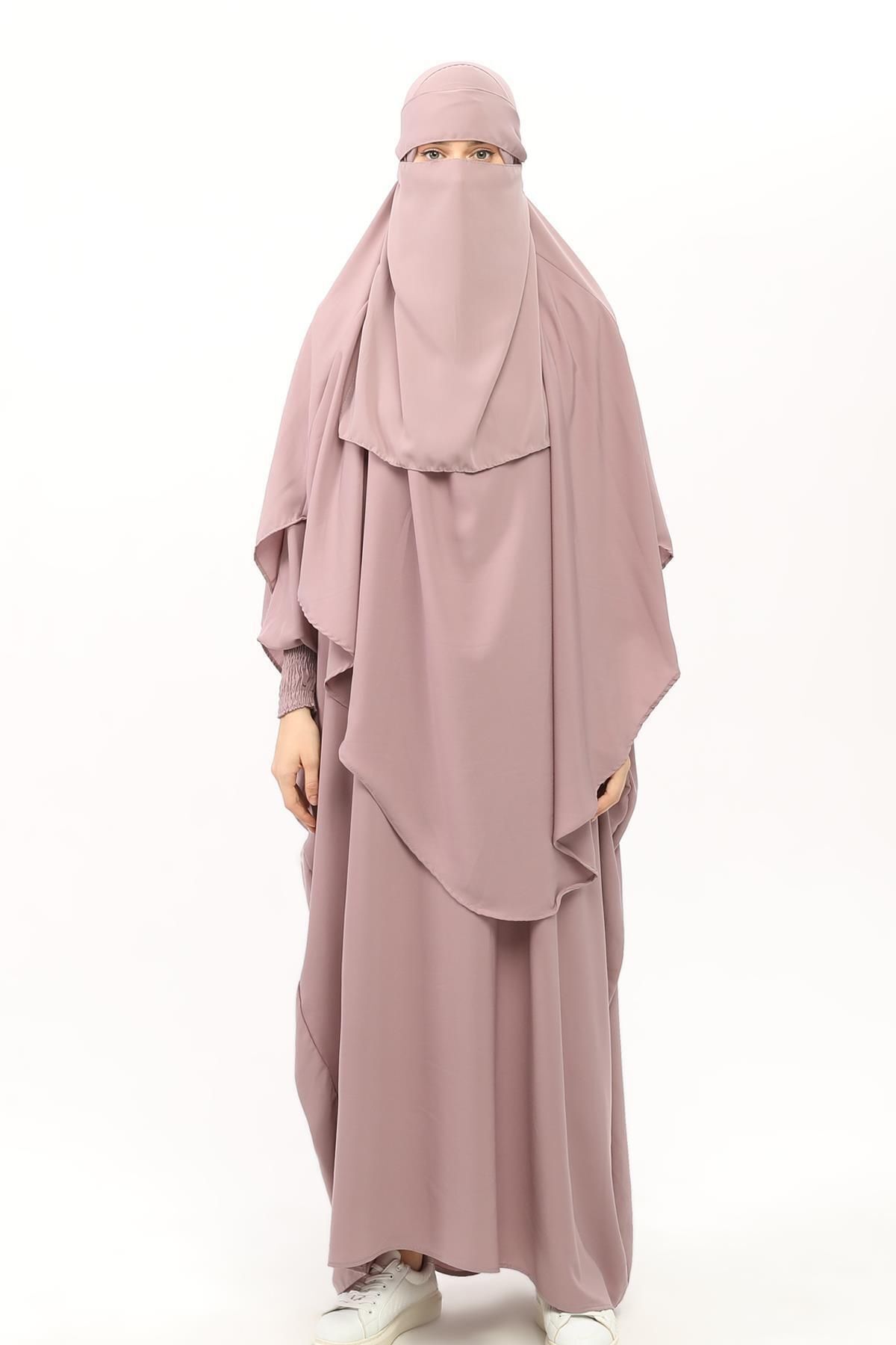 Altobeh Sultanbaş Nikaplı Çarşaf Cilbab Khimar Abaya Kolu Lastikli Hakim Yaka Peçeli Ferace Medine Ipek
