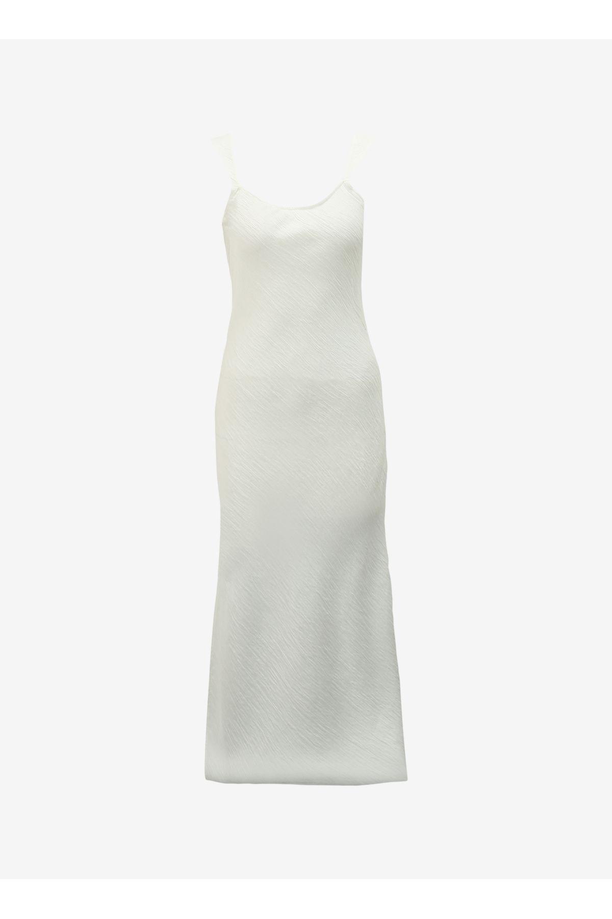 Fabrika U Yaka Crinkle Beyaz Midi Kadın Elbise F4SL-ELB0127