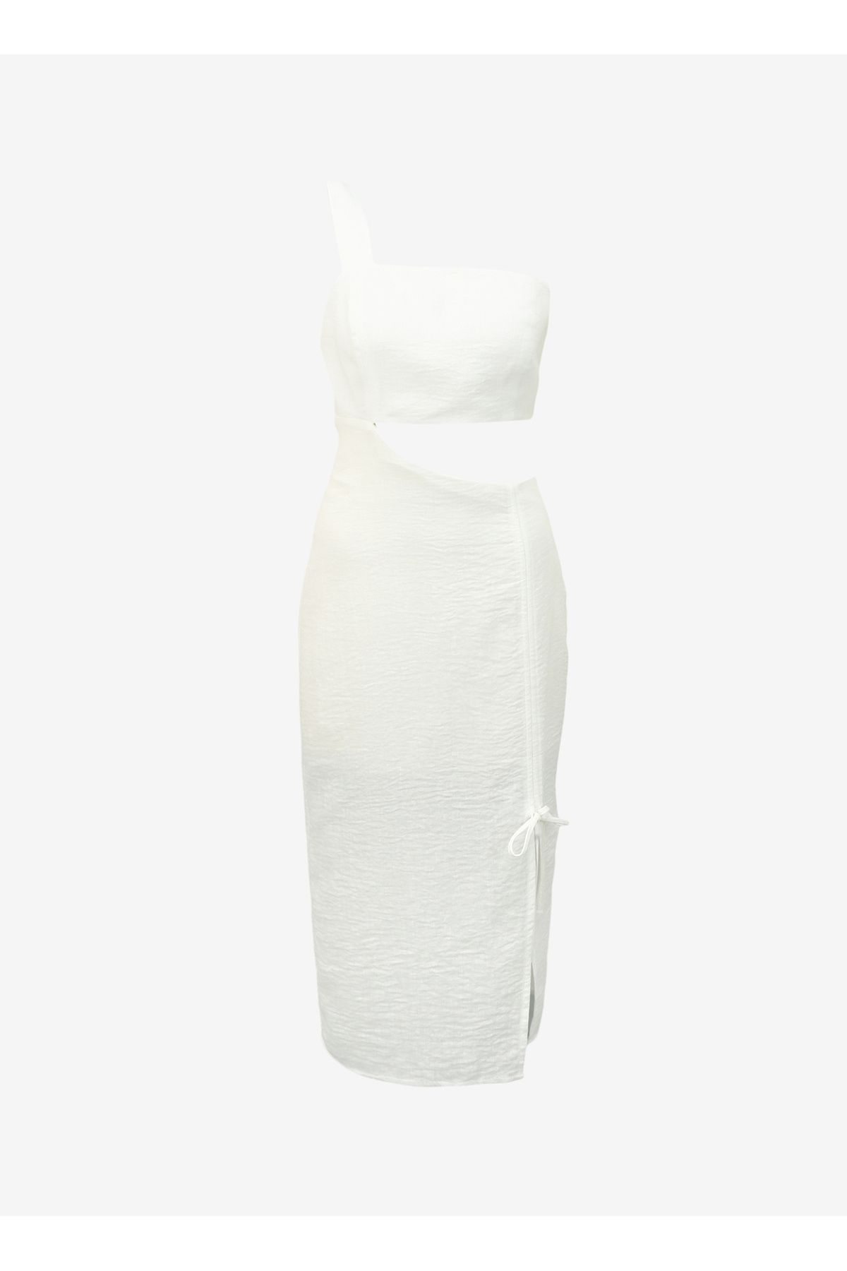 Fabrika V Yaka Düz Beyaz Midi Kadın Elbise F4SL-ELB0845