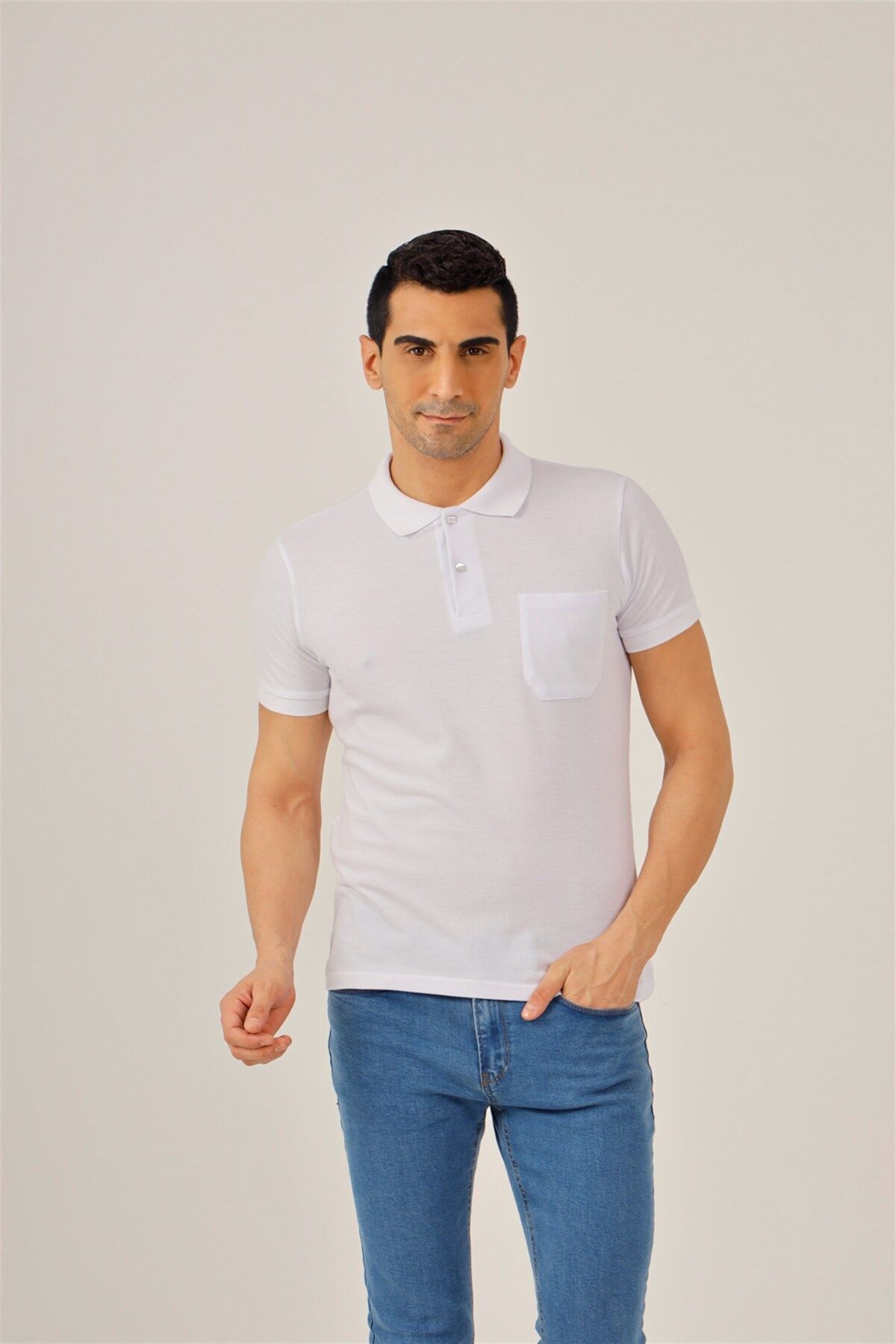 Dufy Beyaz Erkek Slim Fit Düz Polo Yaka Tshirt - 83130