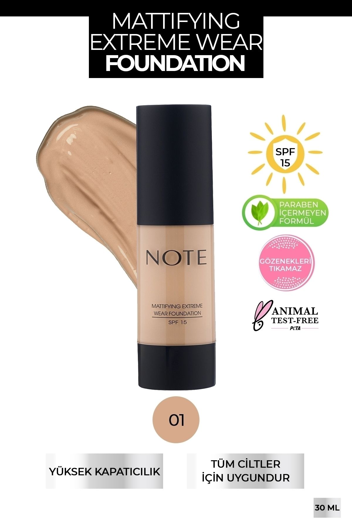 Note Cosmetics Mattifying Extreme Wear Fondöten Mat Bitiş 01 Beige