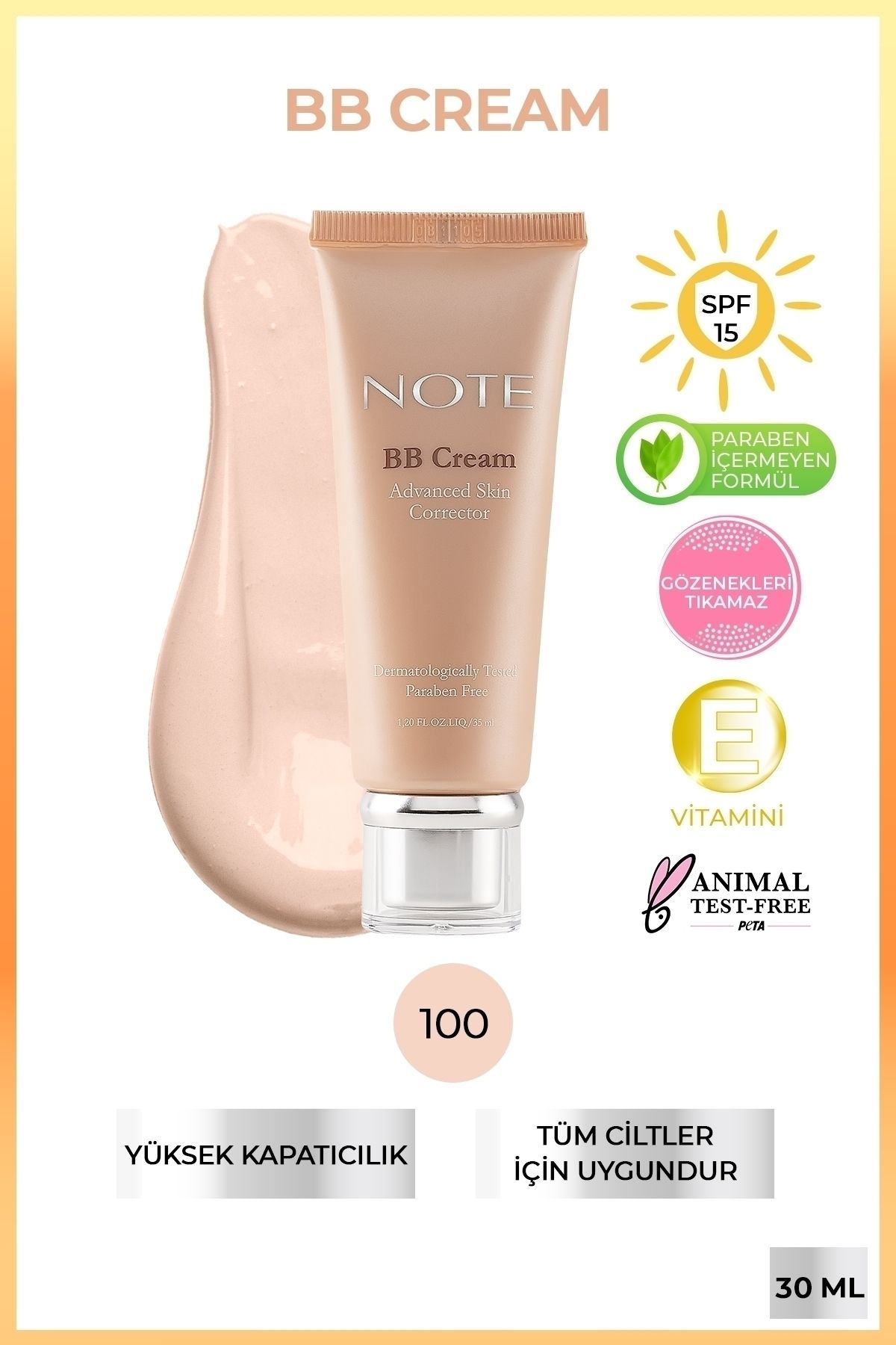 Note Cosmetics Bb Cream 100 Porcelain Nemlendirici Etkili Doğal Kapatıcı Spf 15 Bb Krem