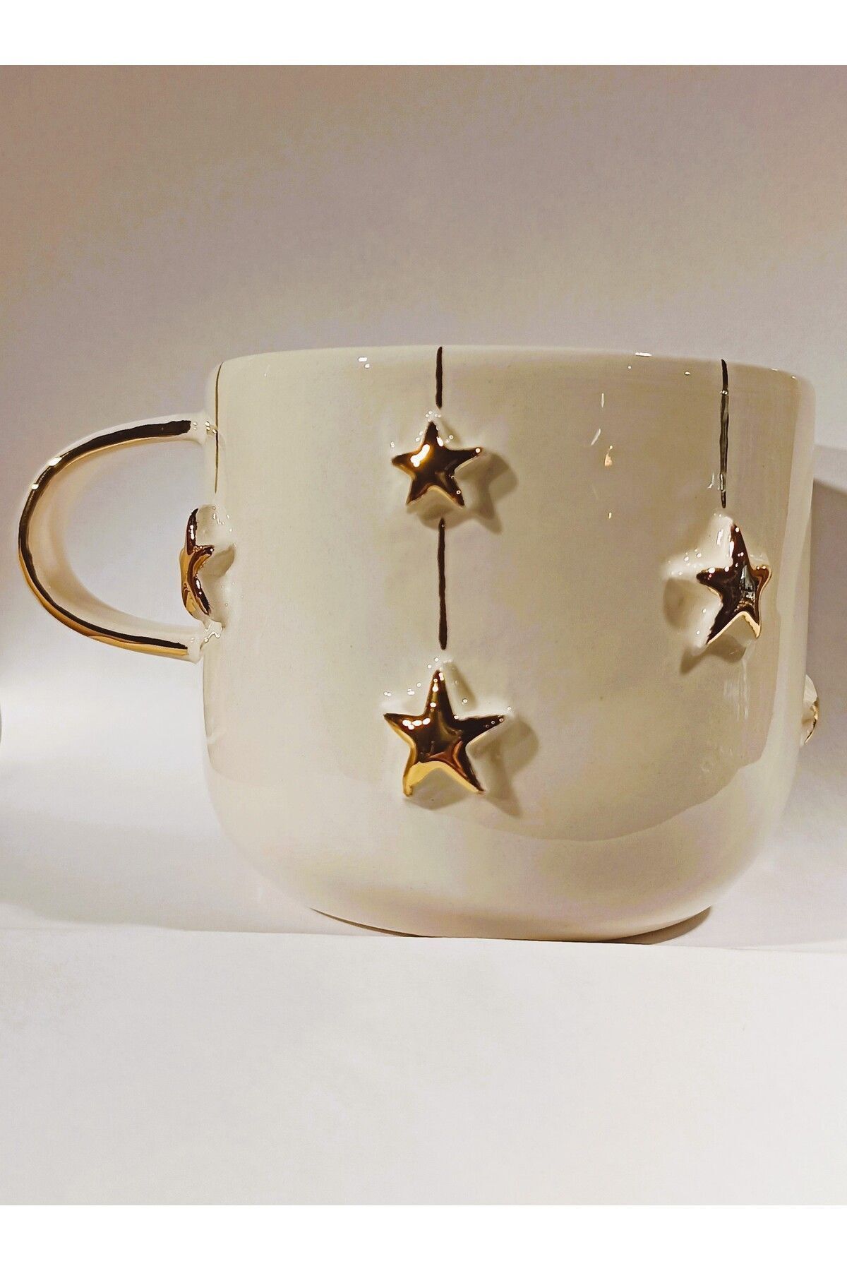 Monako Limited Edition 24 Ayar Altın Işlemeli, Yıldız Kabartmalı, El Yapımı Mug 300 ml, Star Mug, Star Cup