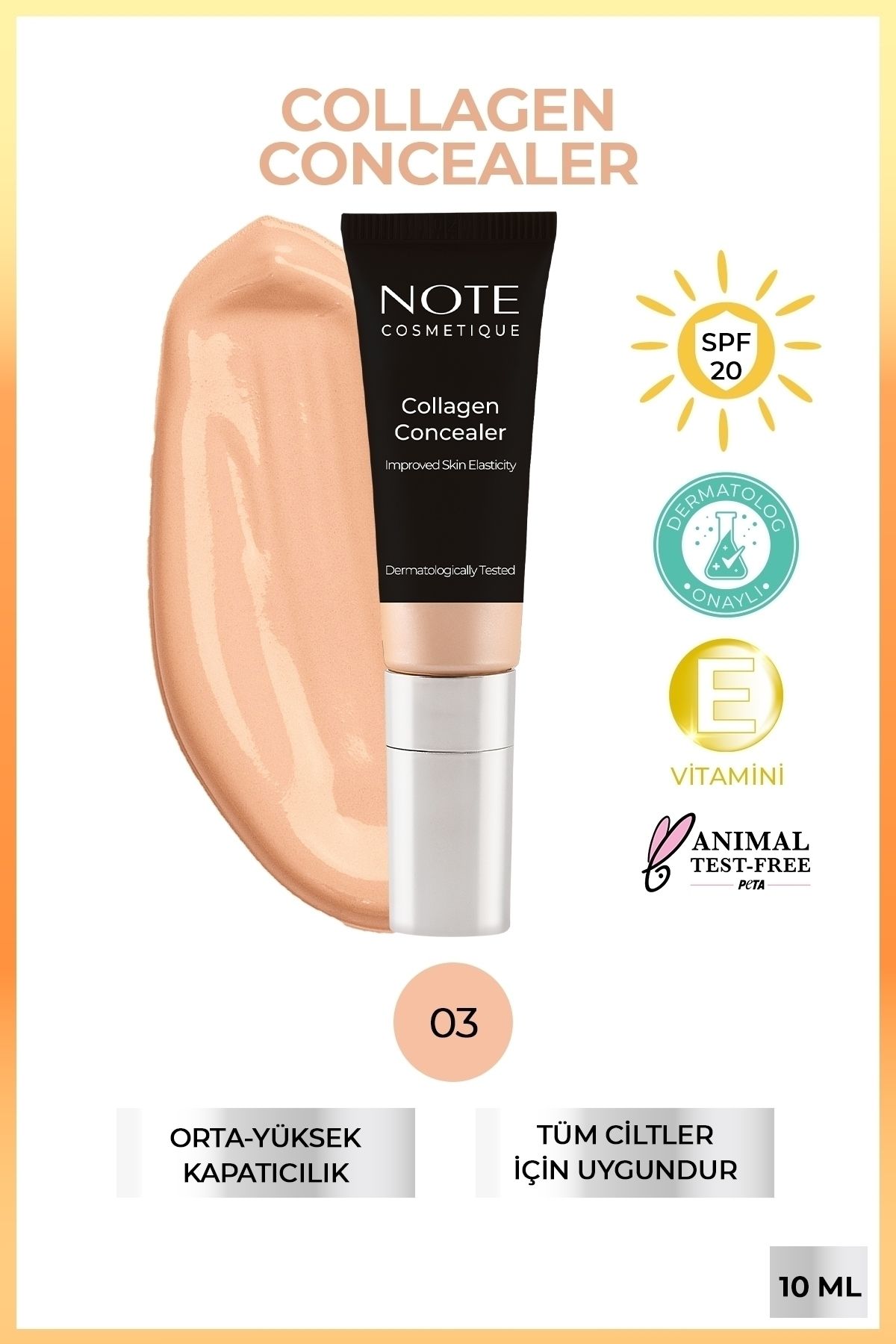 Note Cosmetics Collagen Concealer 03 Kolajen İçerikli SPF 20 Göz Altı Kapatıcısı