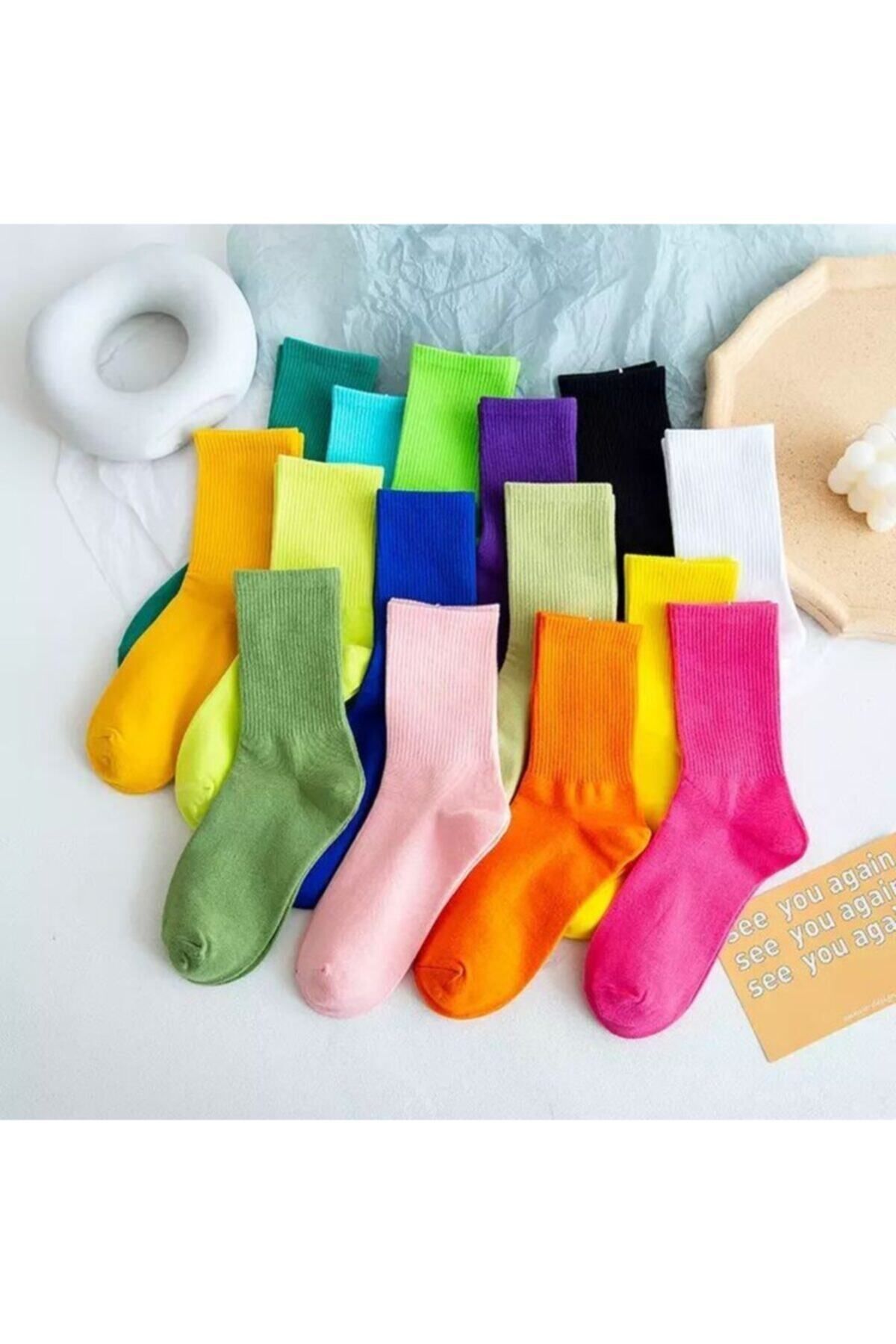 SOYTEMİZ Unisex Çok Renkli Kolej Çorap Düz 8 Çift