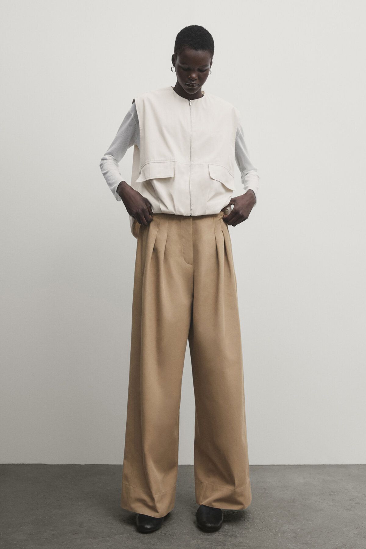 Massimo Dutti Çift pensli yüksek bel geniş paça pantolon