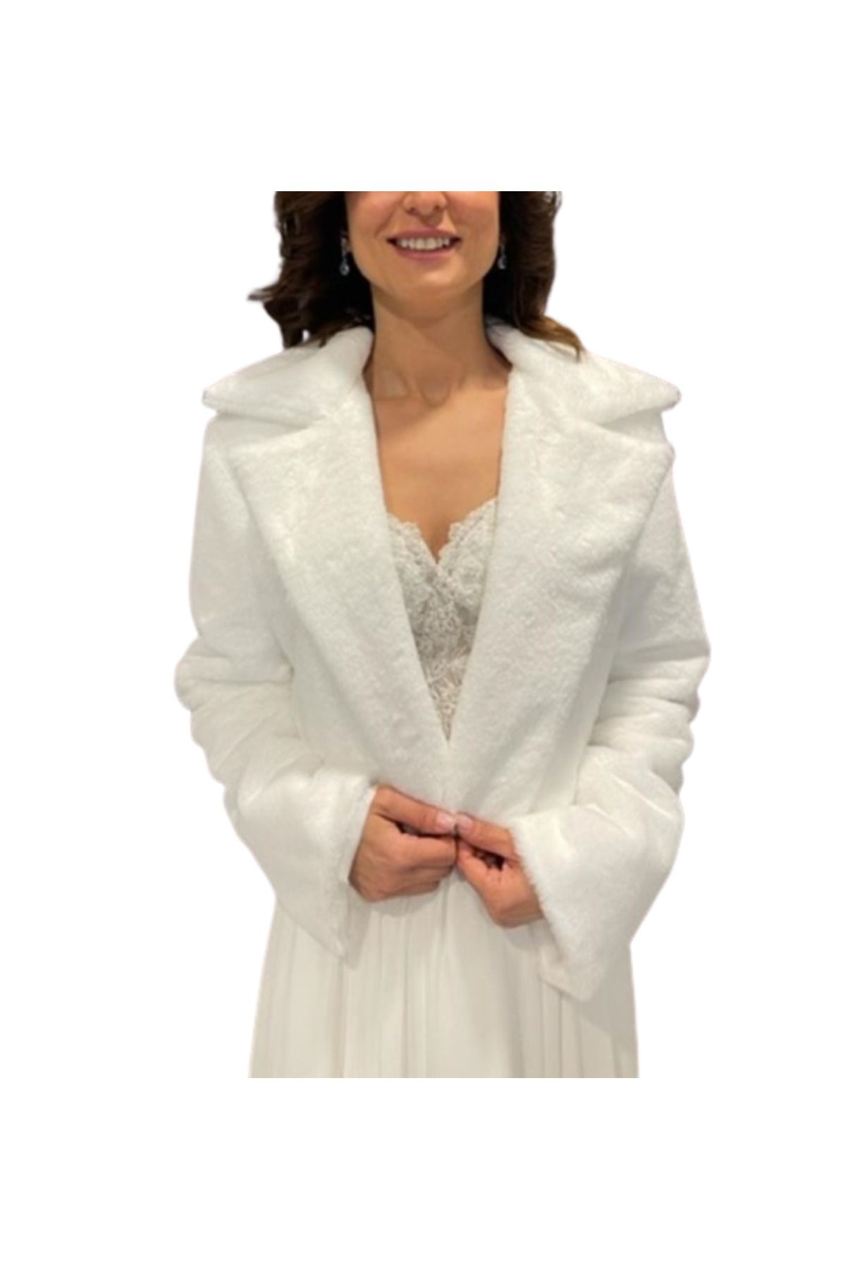 NevinStyle Ceket Düğünlük Model 4 - Beyaz Gelin Kürk Etol Bolero