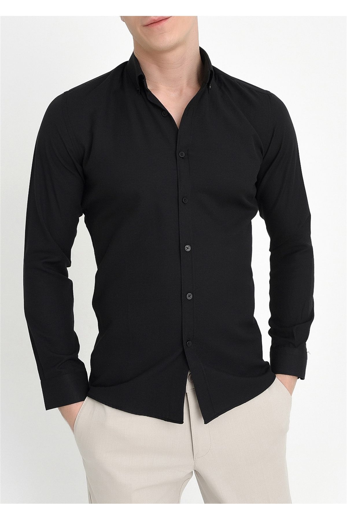 Efor Gk 560 Slim Fit Siyah Klasik Gömlek