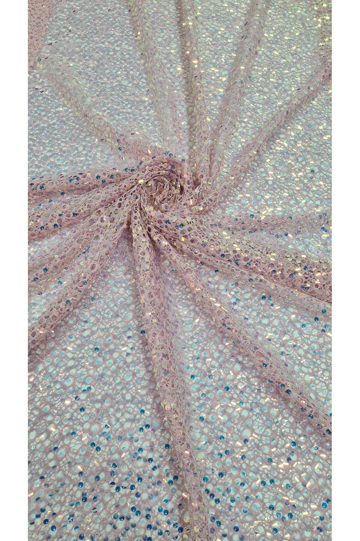 Esterella payetli güpür parça kumaş/ pul payet örme kumaş en : 120 cm