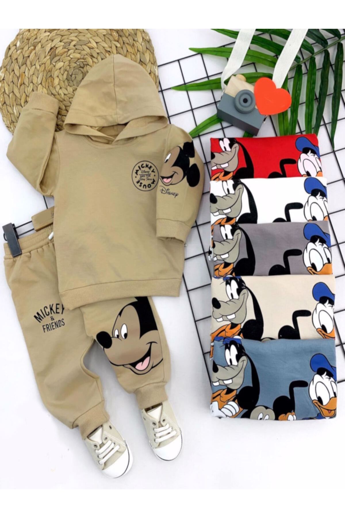 onlinebutik Kapşonlu Mickey-arkadaşları Çizgi Film Baskılı Sweat Pantolon 2 Li Kız Erkek Bebek Takımı