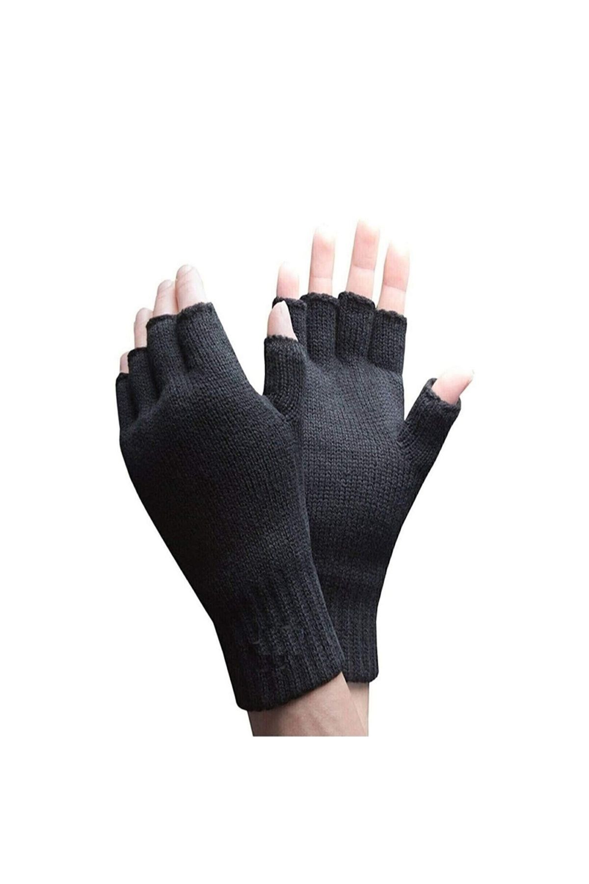 Royaleks Yarım Parmak Kesik Siyah Eldiven Unisex 1 Çift Sıcak Tutan Yün Kışlık Kadın Erkek