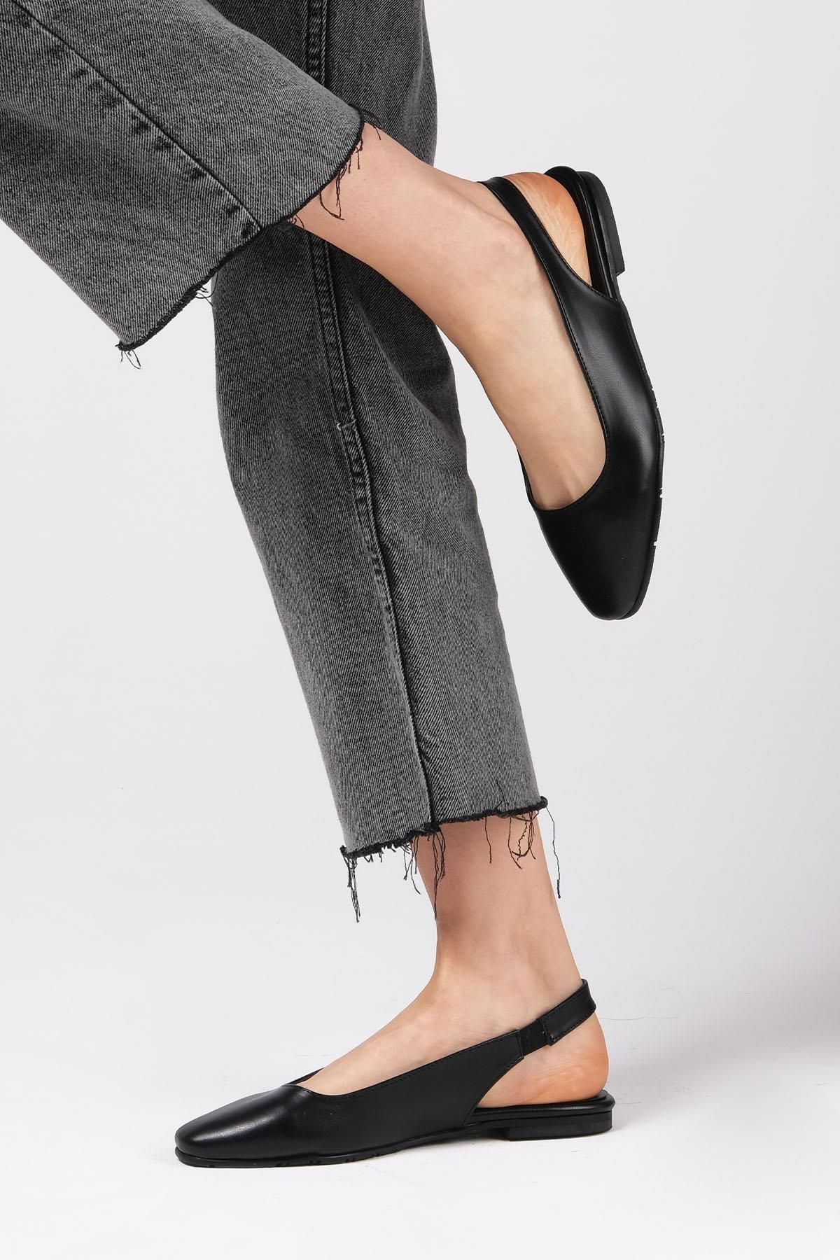 Mio Gusto Ally Siyah Renk Arkası Açık Kadın Düz Babet Ayakkabı