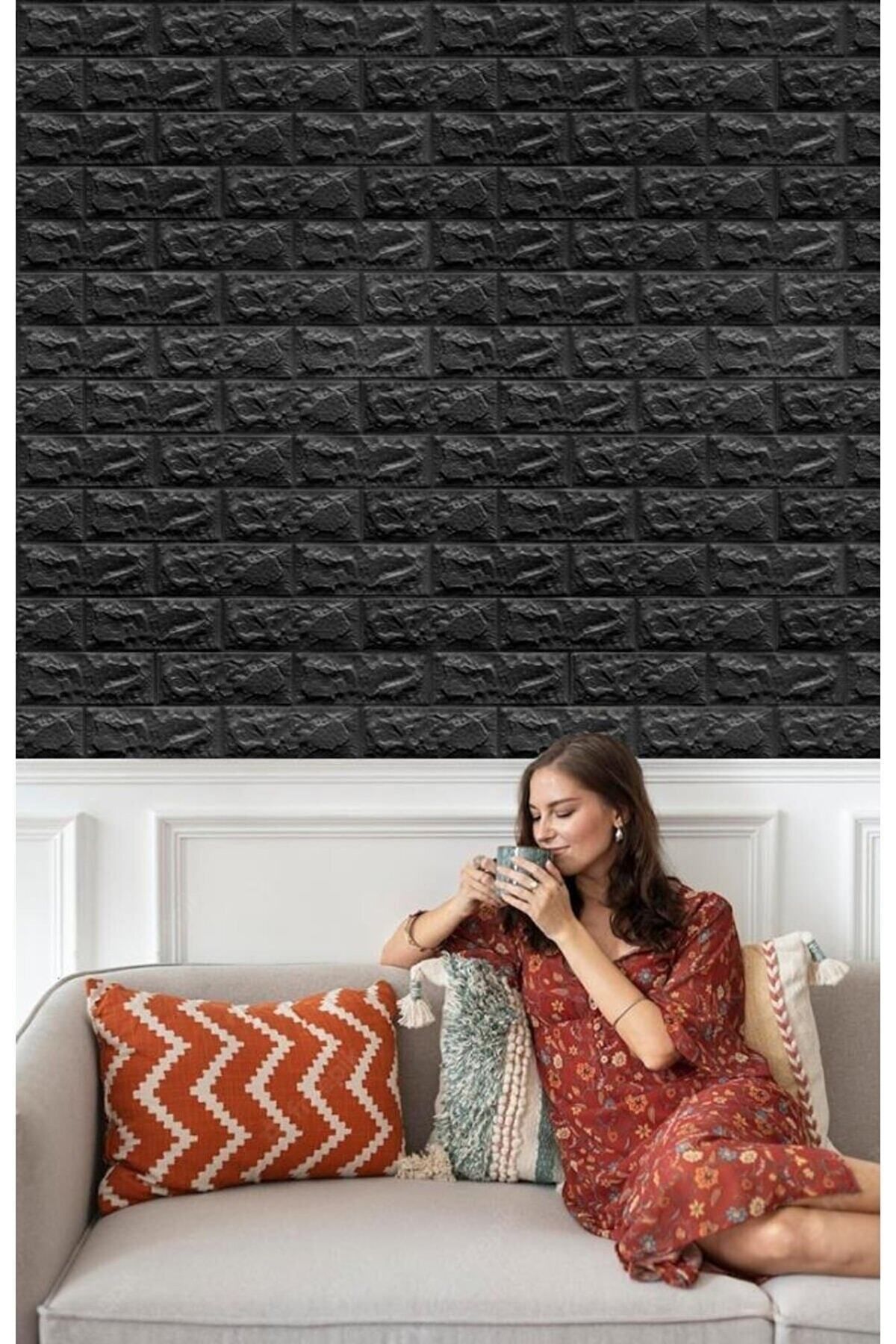 Bien Home 50x30 Cm 0,17 M² Kendinden Yapışkanlı Esnek Köpük Duvar Kağıdı Paneli 3d Boyutlu Tuğla Desen Siyah