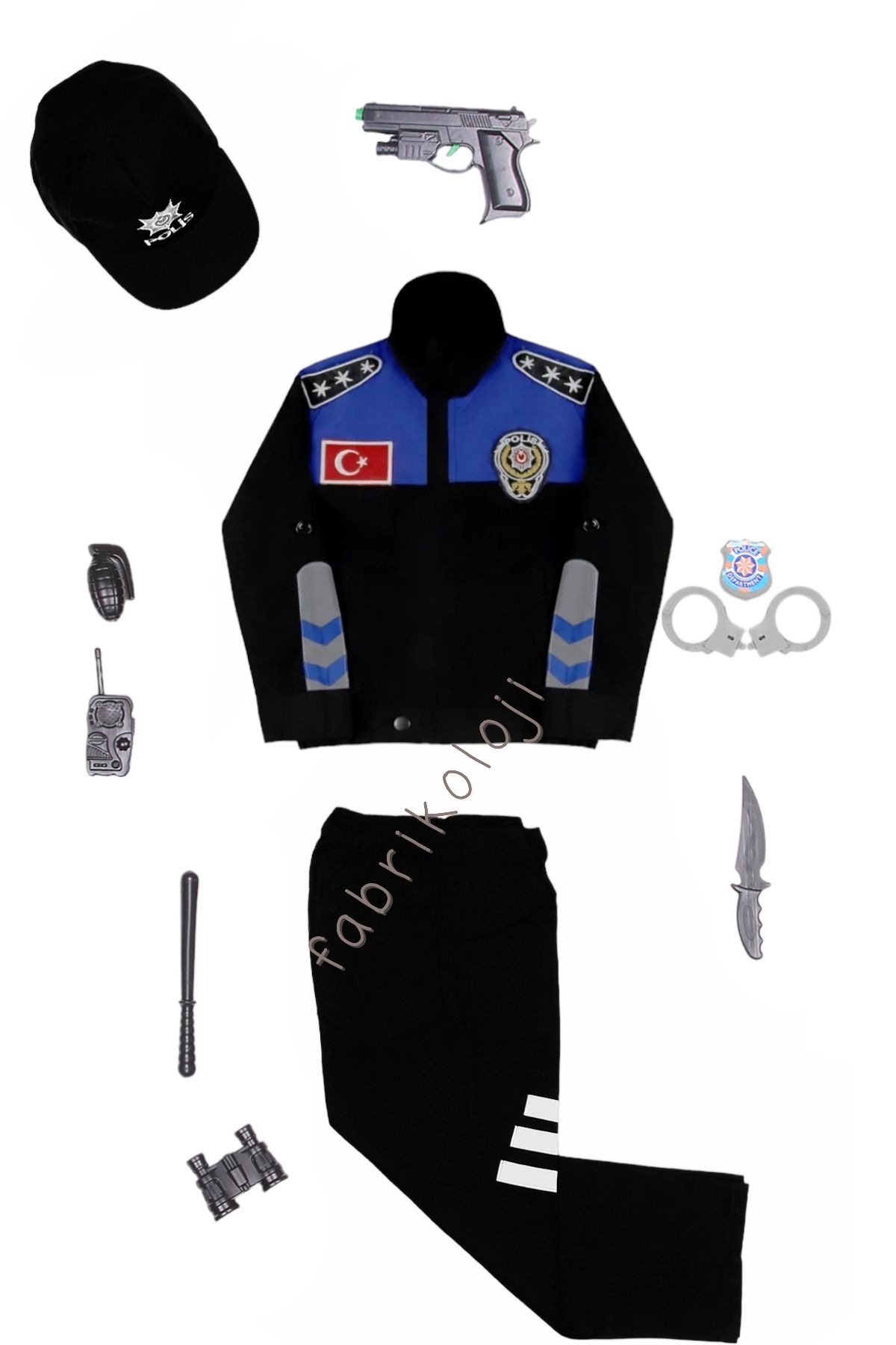 fabrikoloji Unisex Çocuk Mavi Siyah Sivil Toplum Polisi Kostüm Kıyafeti
