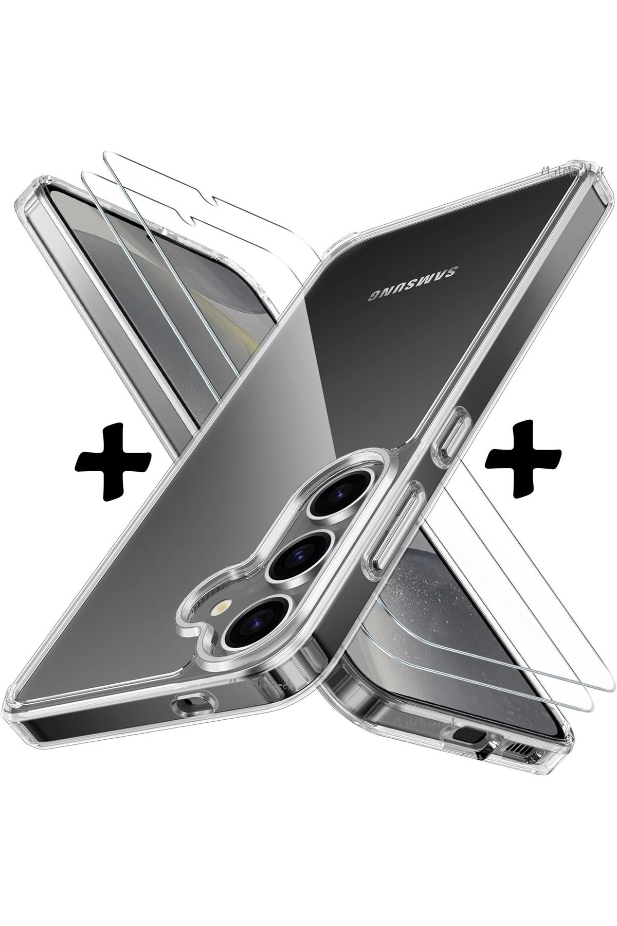 m.tk moveteck Samsung Galaxy A15 Kılıf Kamera Çıkıntılı Korumalı Yumuşak Şeffaf Silikon + 9H Ekran Koruyucu Cam