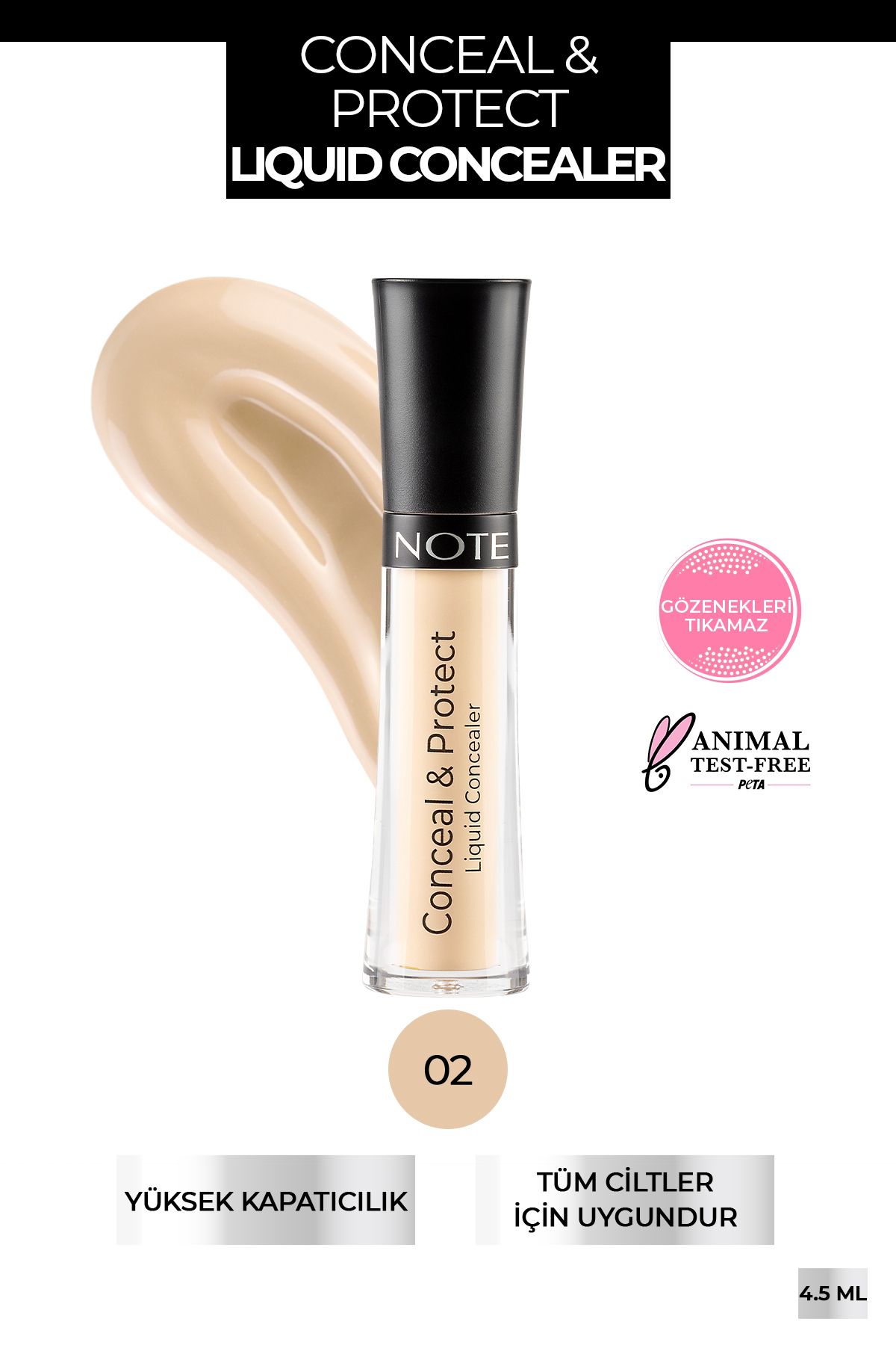 Note Cosmetics Conceal & Protect 02 Likit Concealer Göz Altı Kapatıcısı