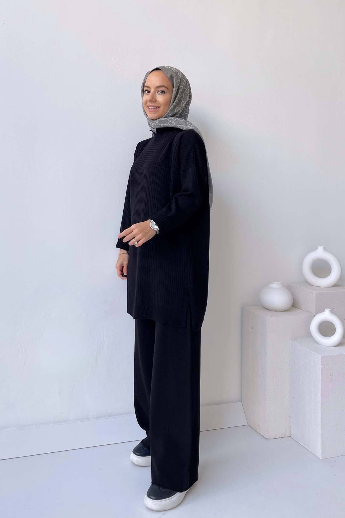 Ka Hijab Anje Tesettür Triko Takım - Siyah