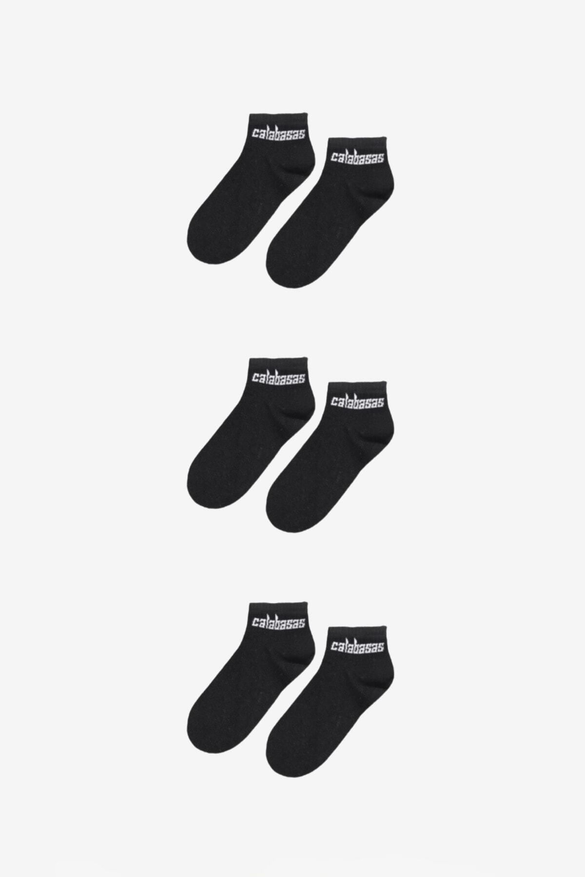 BOSHETTI Unisex Yıkamalı Premium Sloganlı Siyah 3'lü Paket Bilekte Örme Çorap