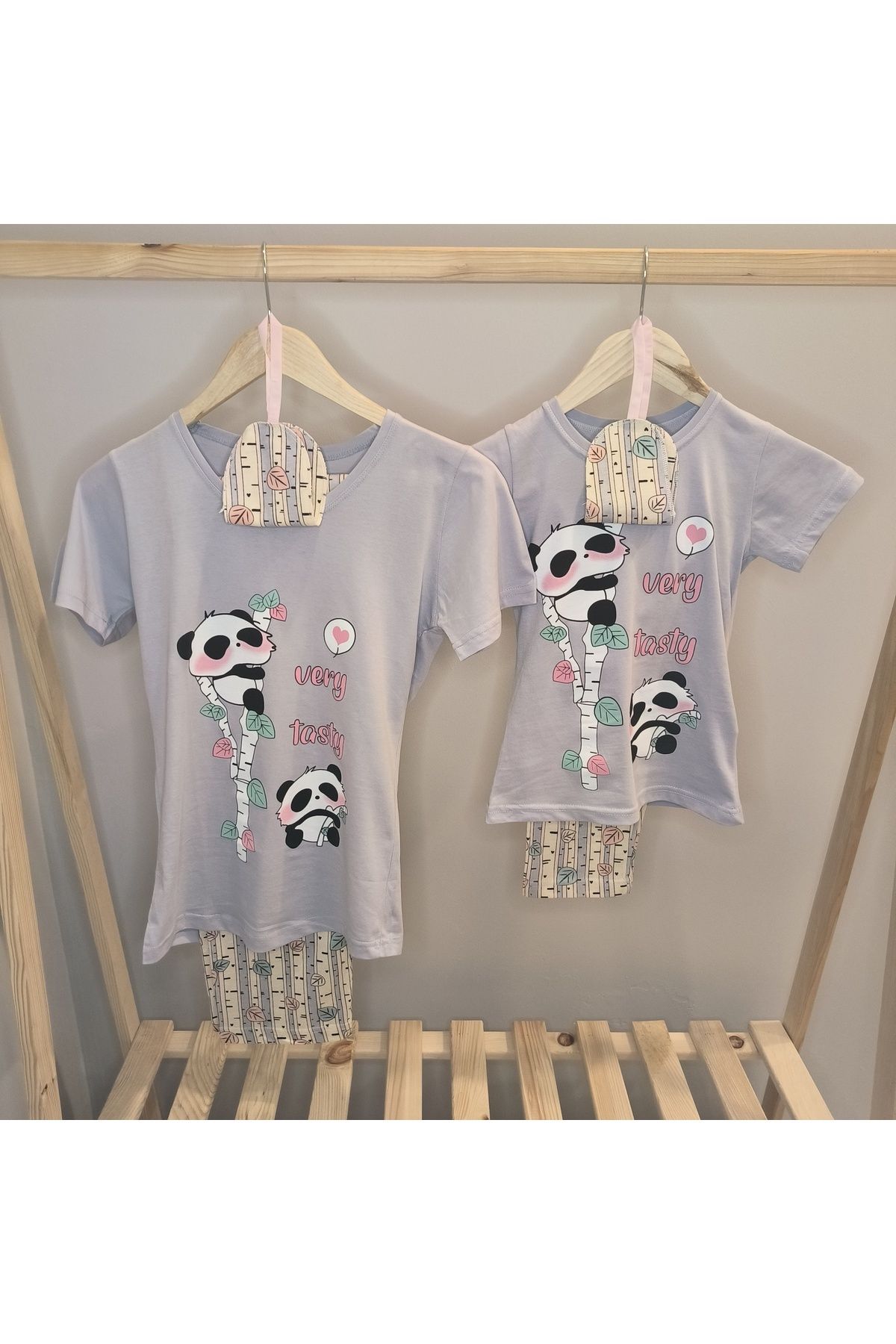 MODARVİ Panda Baskılı Lila Anne Kız Pijama Takımı