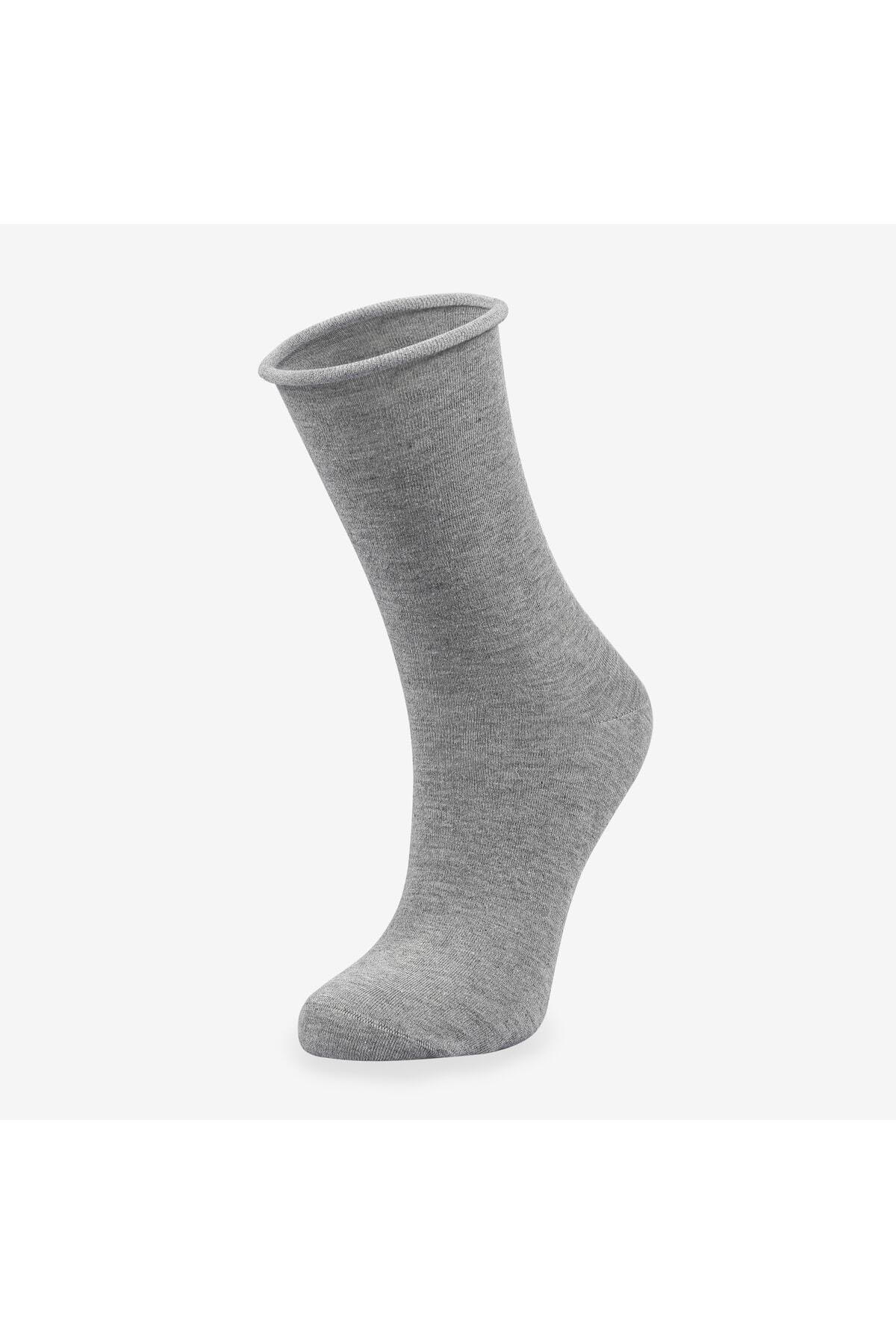 Bolero Roll Top Lastiksiz Kadın Gri Bambu Soket Çorap