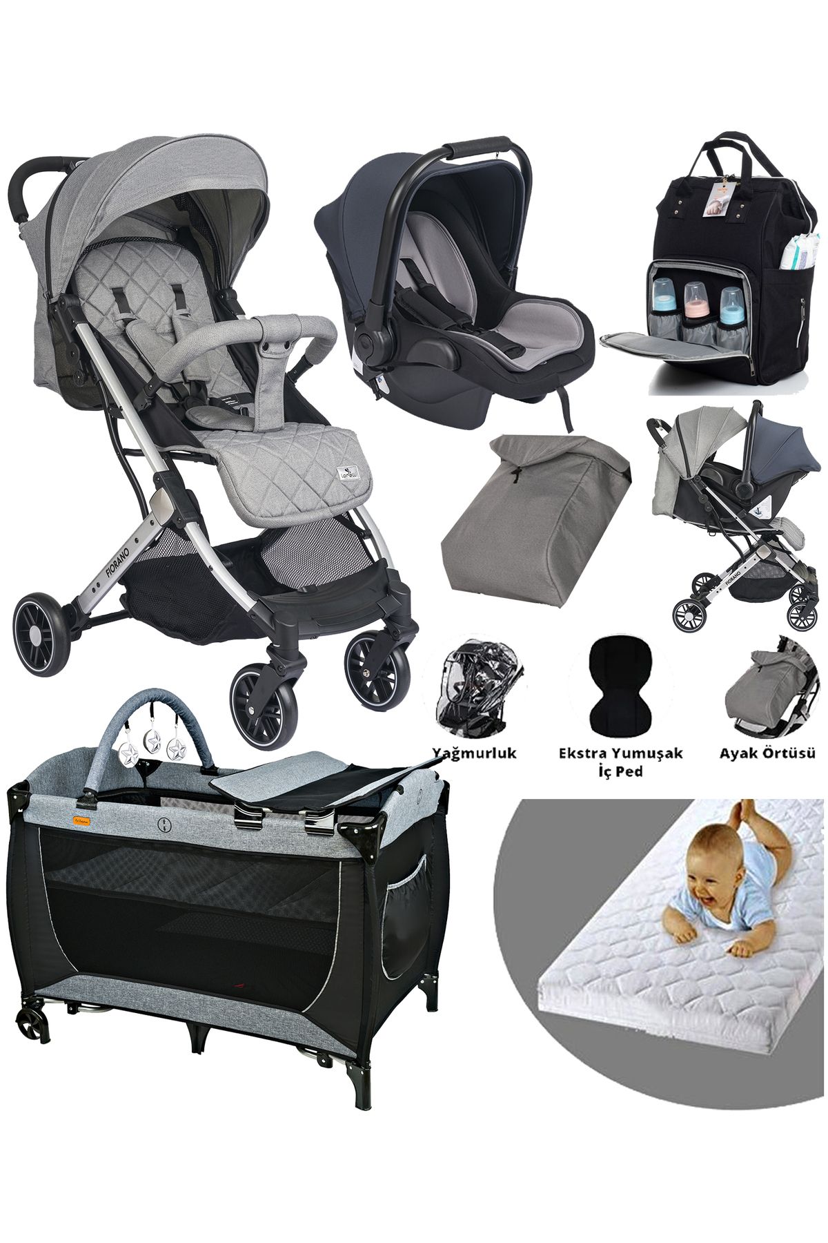 Baby Home 9 In 1 Yeni Doğan Full Takım Lorelli Fiorano Travel Sistem Kabin Bebek Arabası 560 Park Yatak Beşik