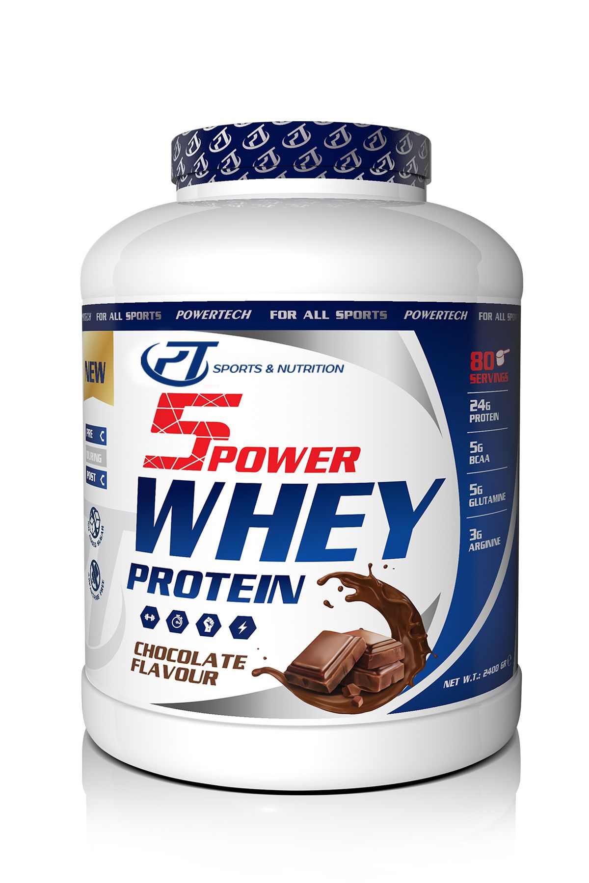 POWERTECH 5Power Whey Protein 2400g Çikolata Aromalı Protein Tozu