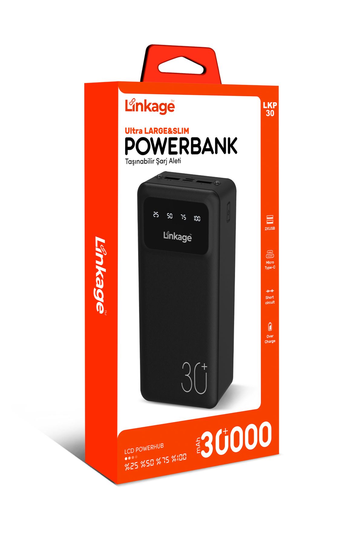 Linkage PowerBank Led Fenerli LCD Powerhub'lı 30.000 mah Büyük&İnce