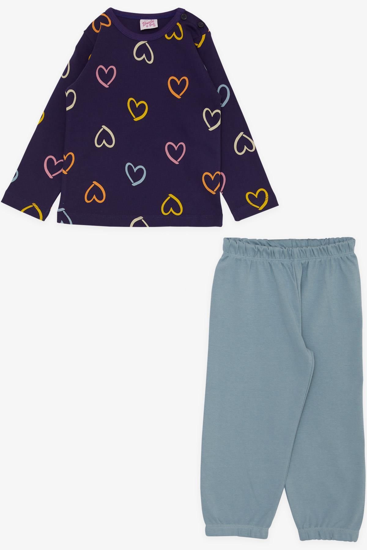 Breeze Kız Çocuk Pijama Takımı Renkli Kalp Desenli 1-4 Yaş, Mor