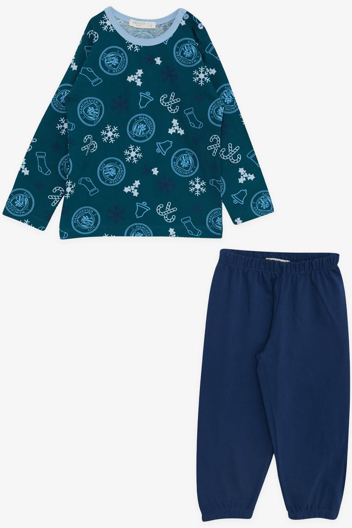 Breeze Erkek Çocuk Pijama Takımı Yılbaşı Temalı 1-4 Yaş, Petrol Yeşili