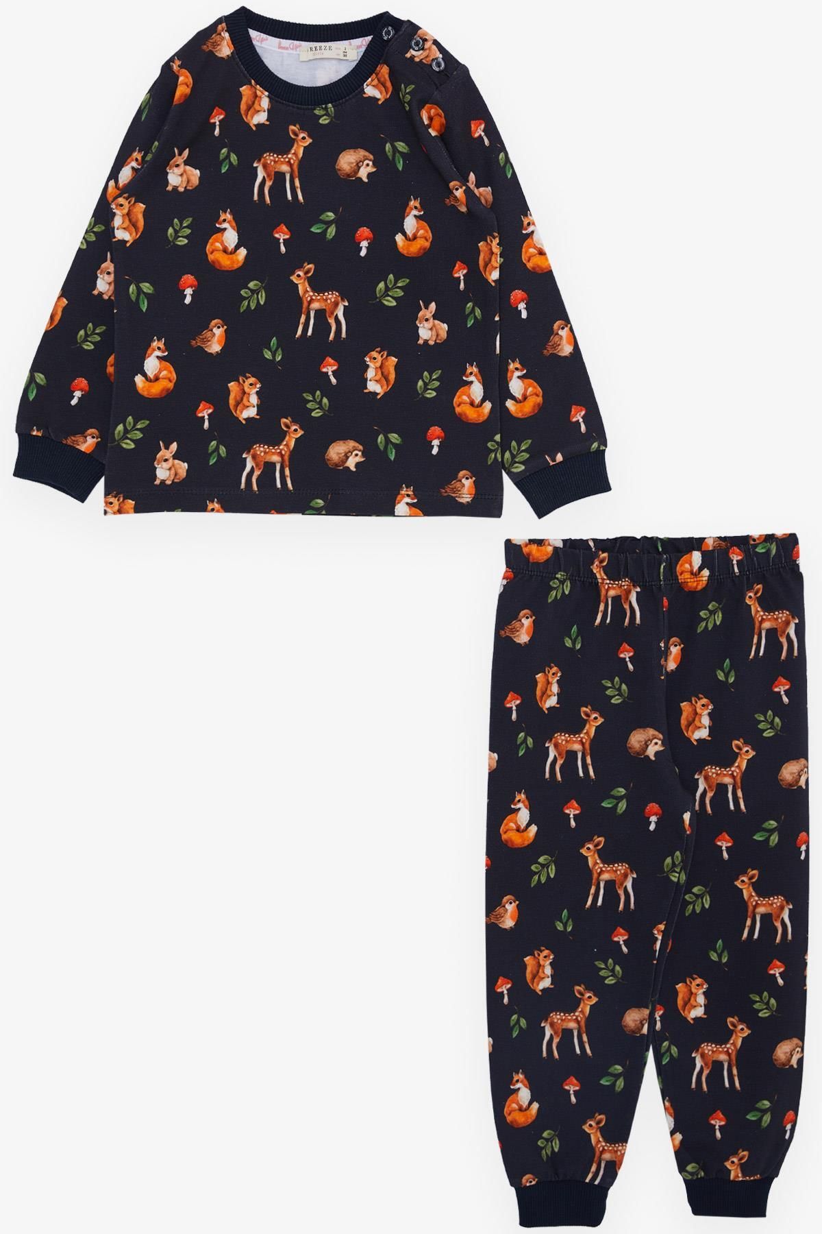 Breeze Kız Çocuk Pijama Takımı Orman Temalı Sevimli Hayvacıklar 1-4 Yaş, Antrasit
