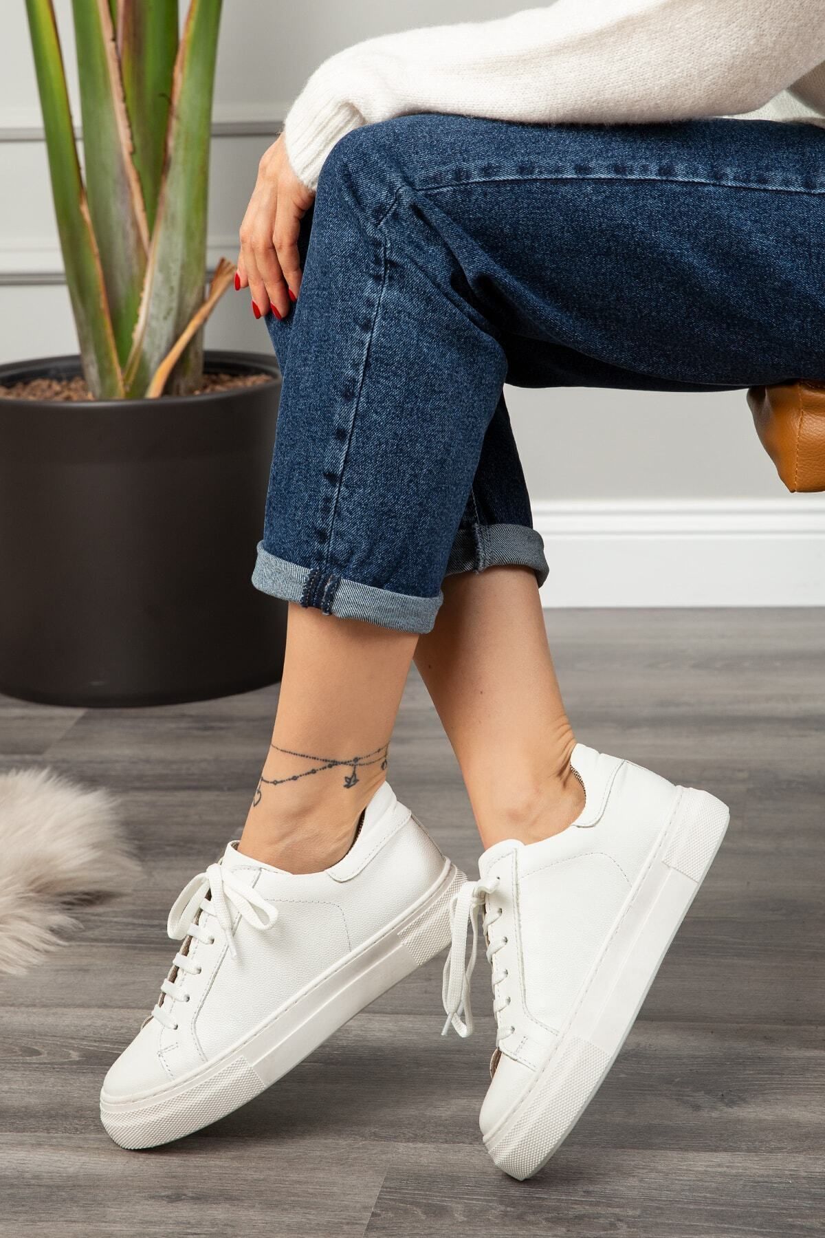 Deery Hakiki Deri Beyaz Sneaker Kadın Ayakkabı