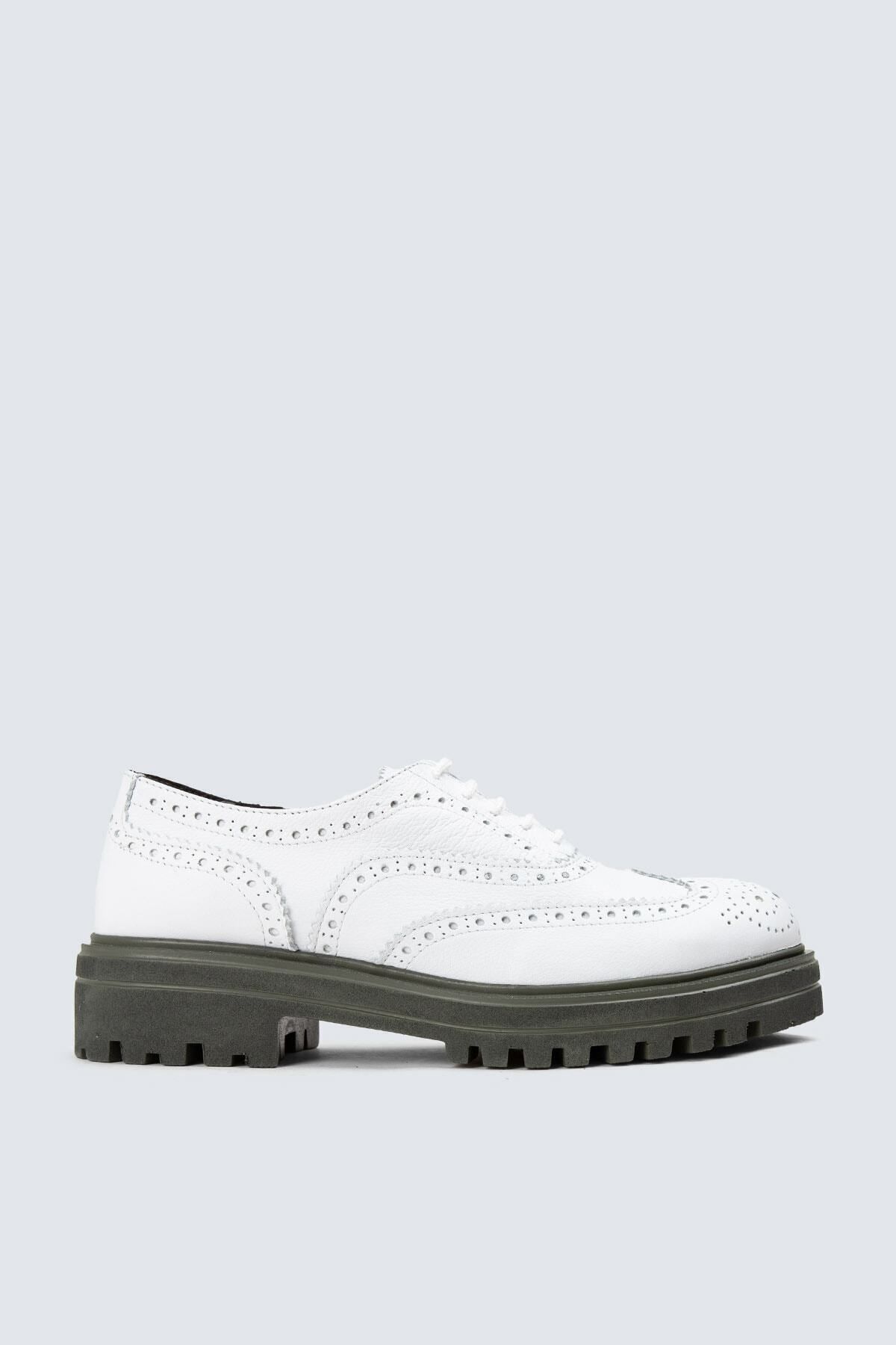 Deery Hakiki Deri Beyaz Oxford Kadın Ayakkabı