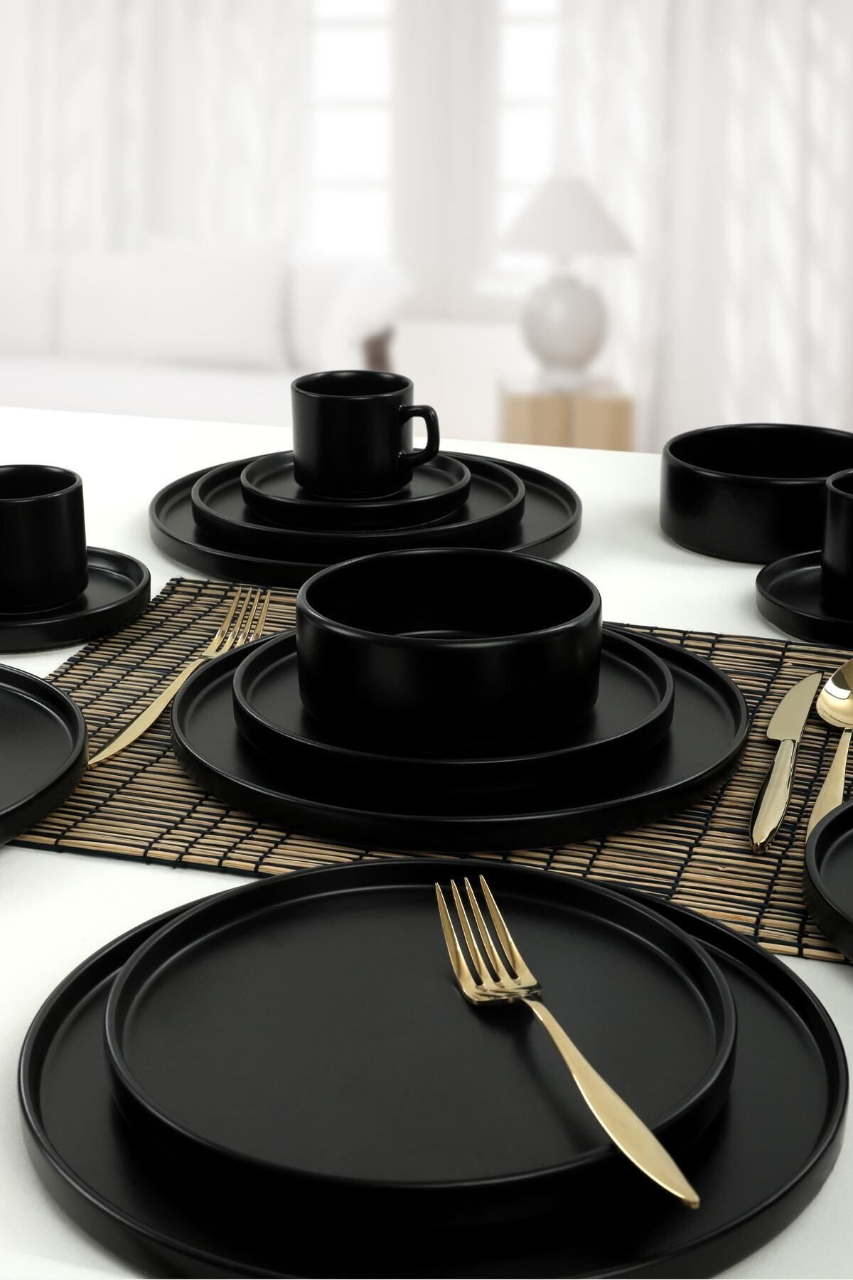Keramika Mat Siyah Stackable Yemek/kahvaltı Takımı 20 Parça 4 Kişilik