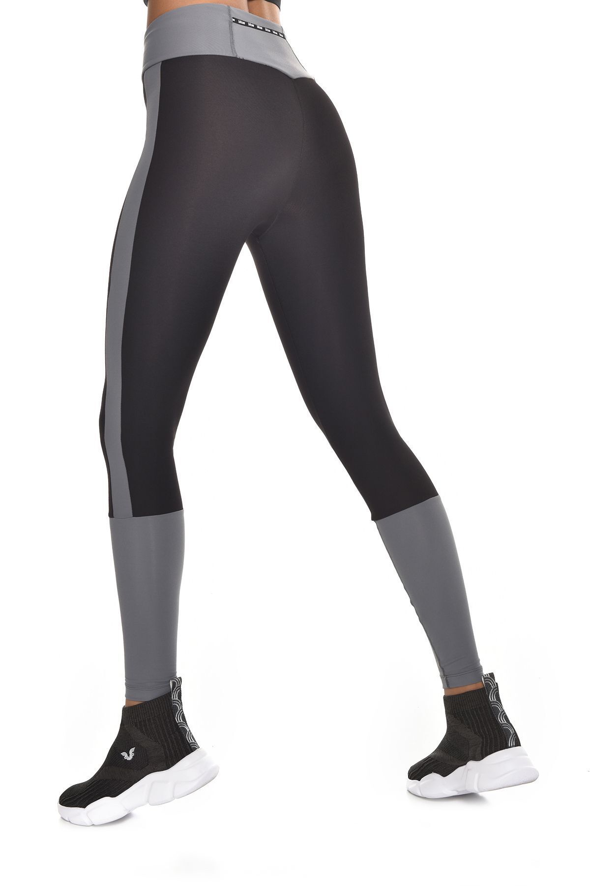 bilcee Kadın Siyah Yüksek Bel Şerit Detaylı Esnek Ve Toparlayıcı Günlük Koşu Yoga Spor Tayt 9202