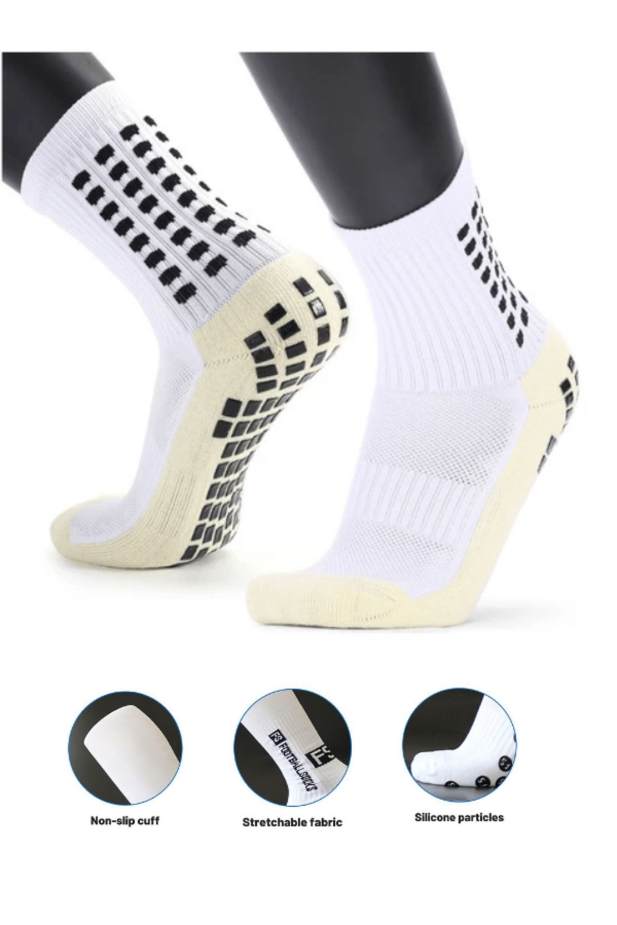 Socks Sirius Kingwheat Erkek Siyah & Beyaz Kaymaz Silikon Taban Pro Futbol Tozluk Dikişsiz Maç Sporcu Çorabı