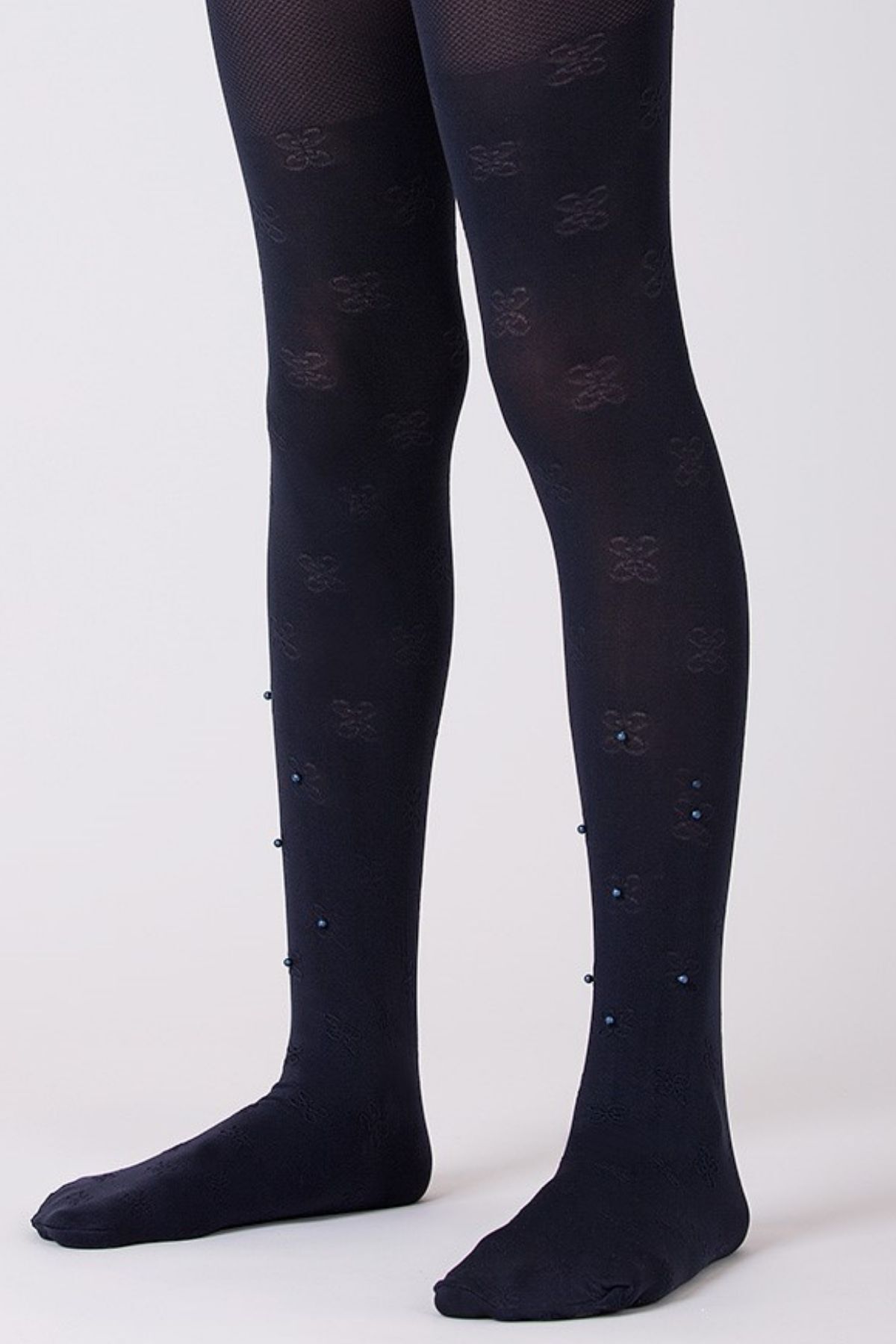Goose Kız Çocuk Kelebek Desenli Inci Detaylı Lacivert Külotlu Çorap
