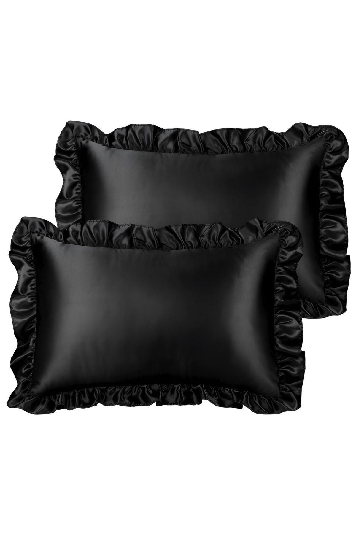METİNEV fırfırlı pamuk saten siyah yastık kılıfı