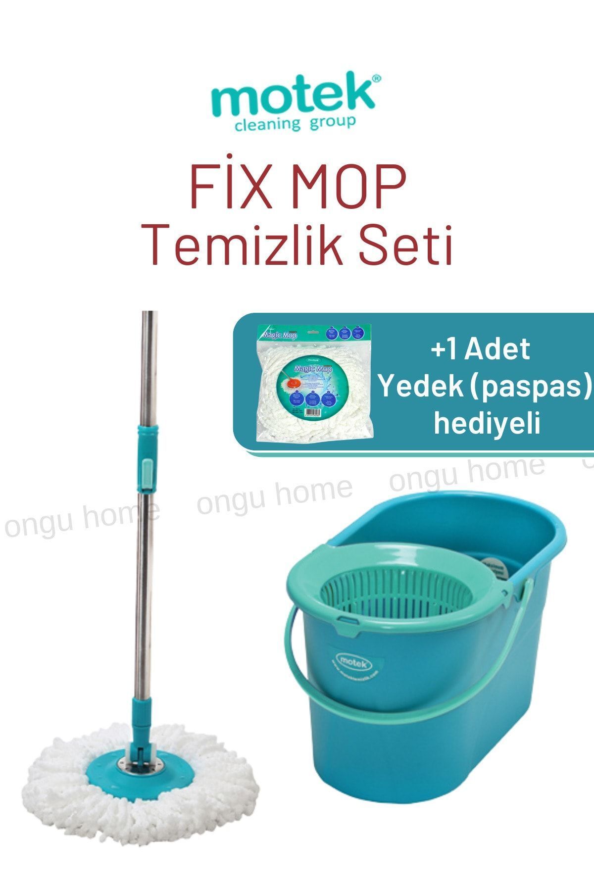 ongu home Motek Fix Mop Temizlik Seti +1 Adet Mikrofiber Başlık Hediyeli