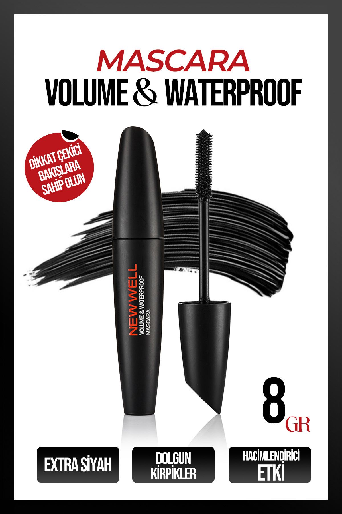 New Well Suya Dayanıklı Siyah Maskara - Volume & Waterproof Extra Length 8680923320892