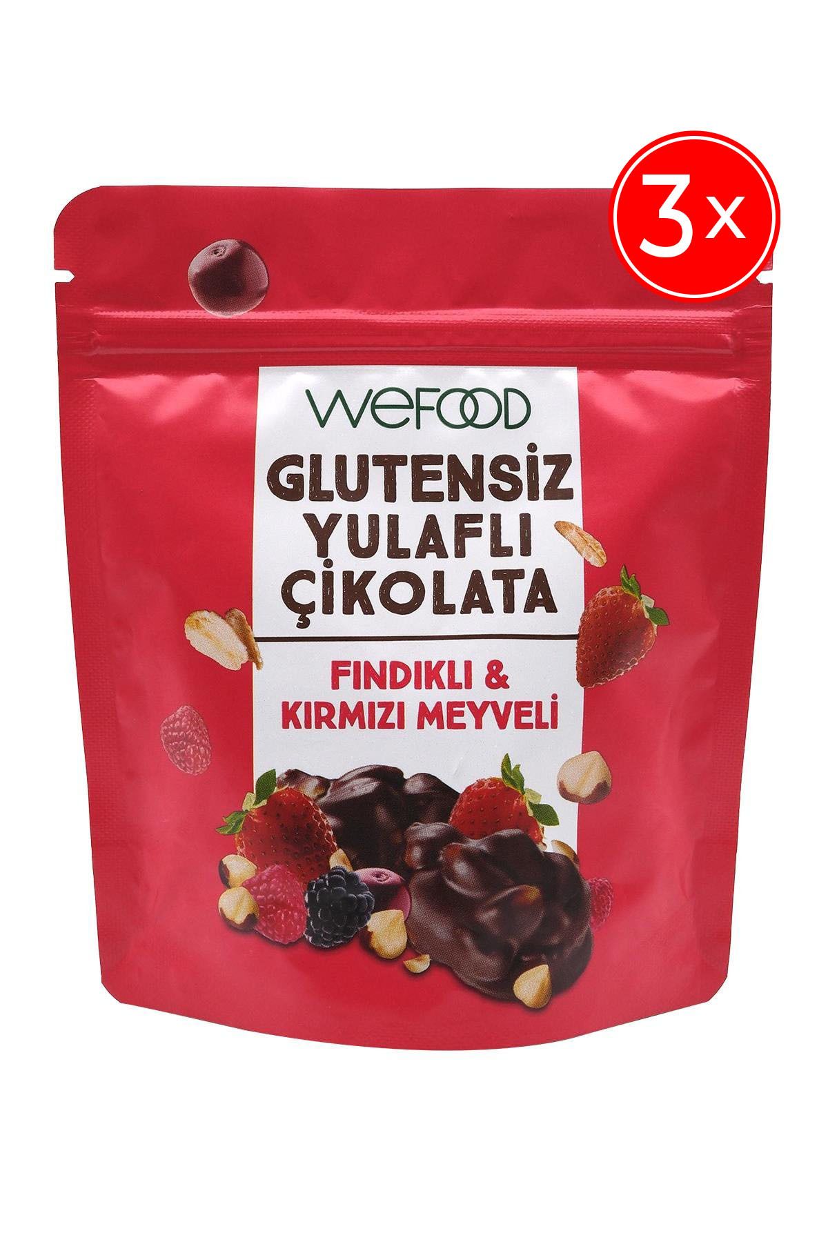 Wefood Glutensiz Yulaflı Çikolata Fındıklı & Kırmızı Meyveli 40 gr 3'lü