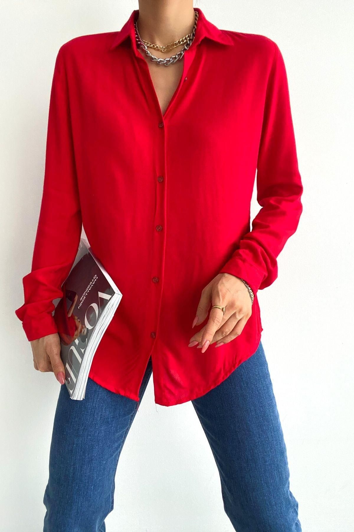 Mossta Basic Kadın Gömlek Kırmızı