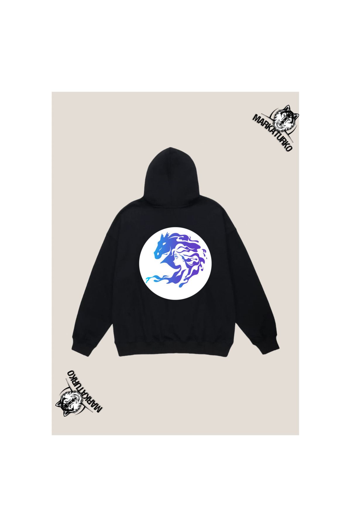 MarkaTurko Frozen Özel Tasarım Sırt Baskılı Siyah Kapşonlu Unisex Sweatshirt 2404-7