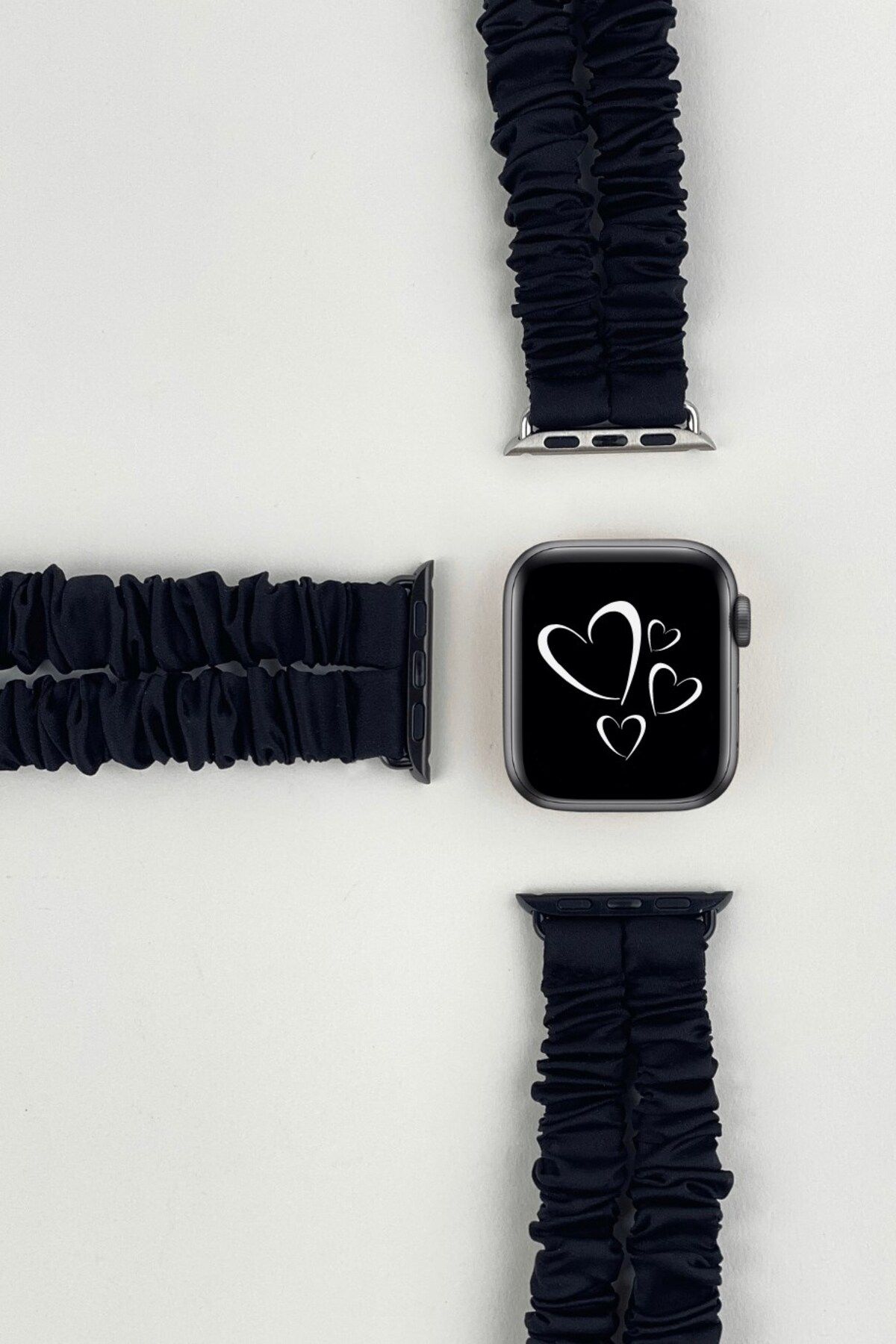 Macfame Apple Watch Uyumlu Ipek Çift Kordon Siyah