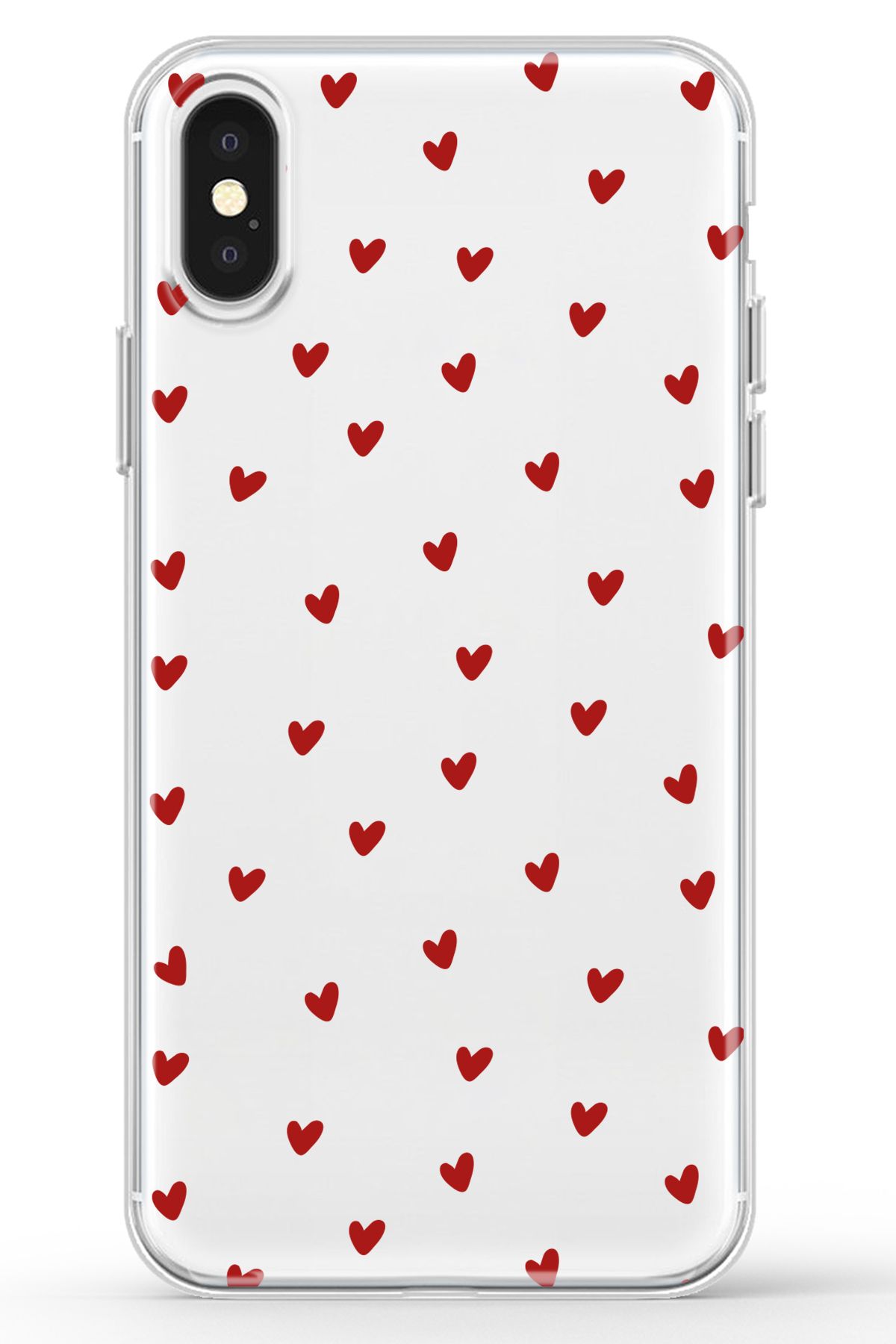 Nezih Case iPhone X ile uyumlu Kırmızı Kalpli Tasarım Esnek Silikon Baskılı Kılıf
