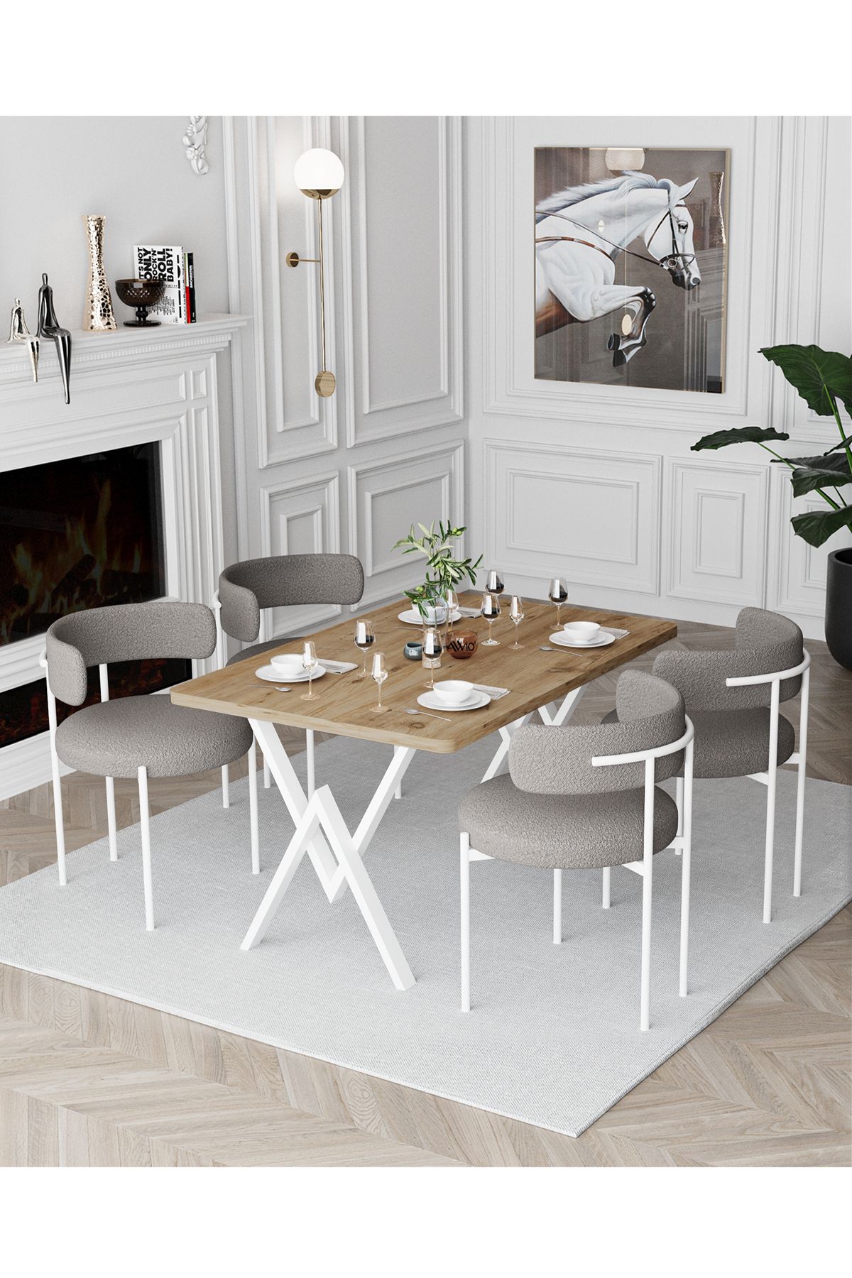 Avvio Trend Beyaz Teddy Sandalye 80x120 Yemek Masası Mutfak Masası 4 Kişilik Masa Sandalye Takımı