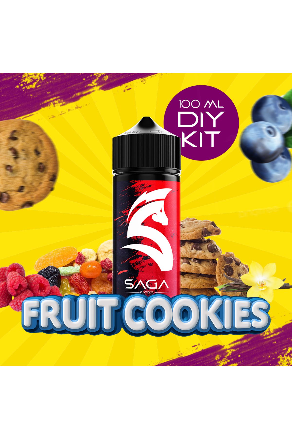 Saga Kimya Fruit Cookies - 100 ml DIY Kit (ŞİŞEDE SADECE 20 ML AROMA VARDIR)