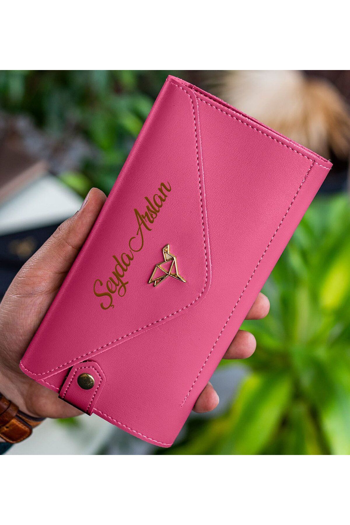 Bk Gift Kişiye Özel İsimli Telefon ve Bozuk Para Bölmeli Zarf Model Fuşya Kadın Cüzdanı, Sevgiliye H