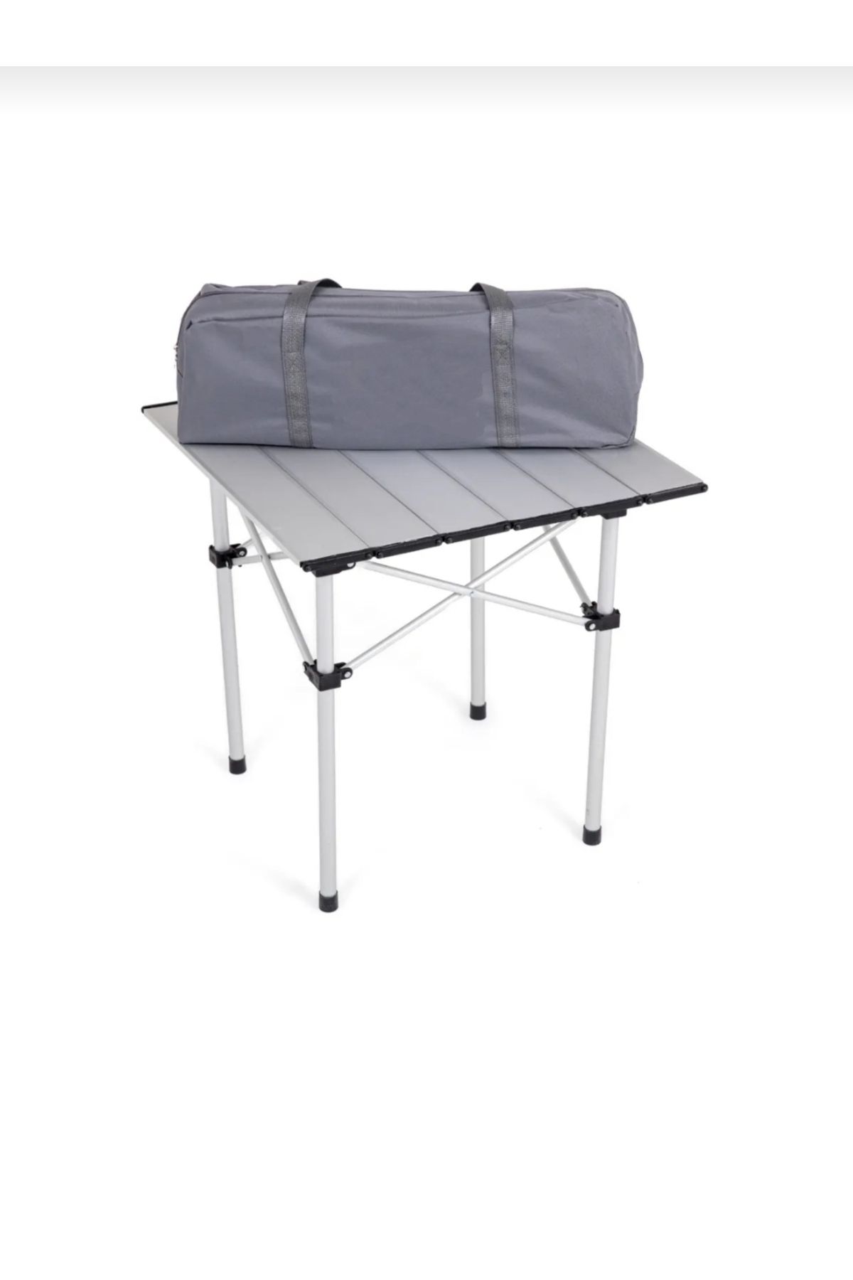 AsKamp Alüminyum Katlanabilir Portatif Kamp Piknik-Bahçe-Balkon Masası(Çantalı)Metalik(Küçük Boy)